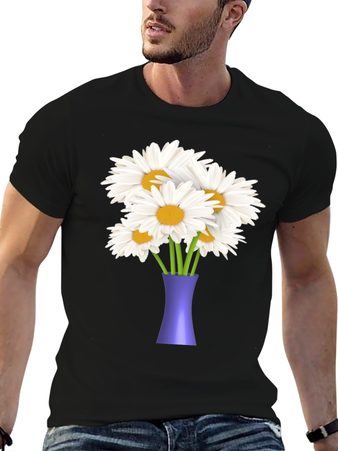 Daisy Bouquet Graphic Tee - Black Casual T-Shirt