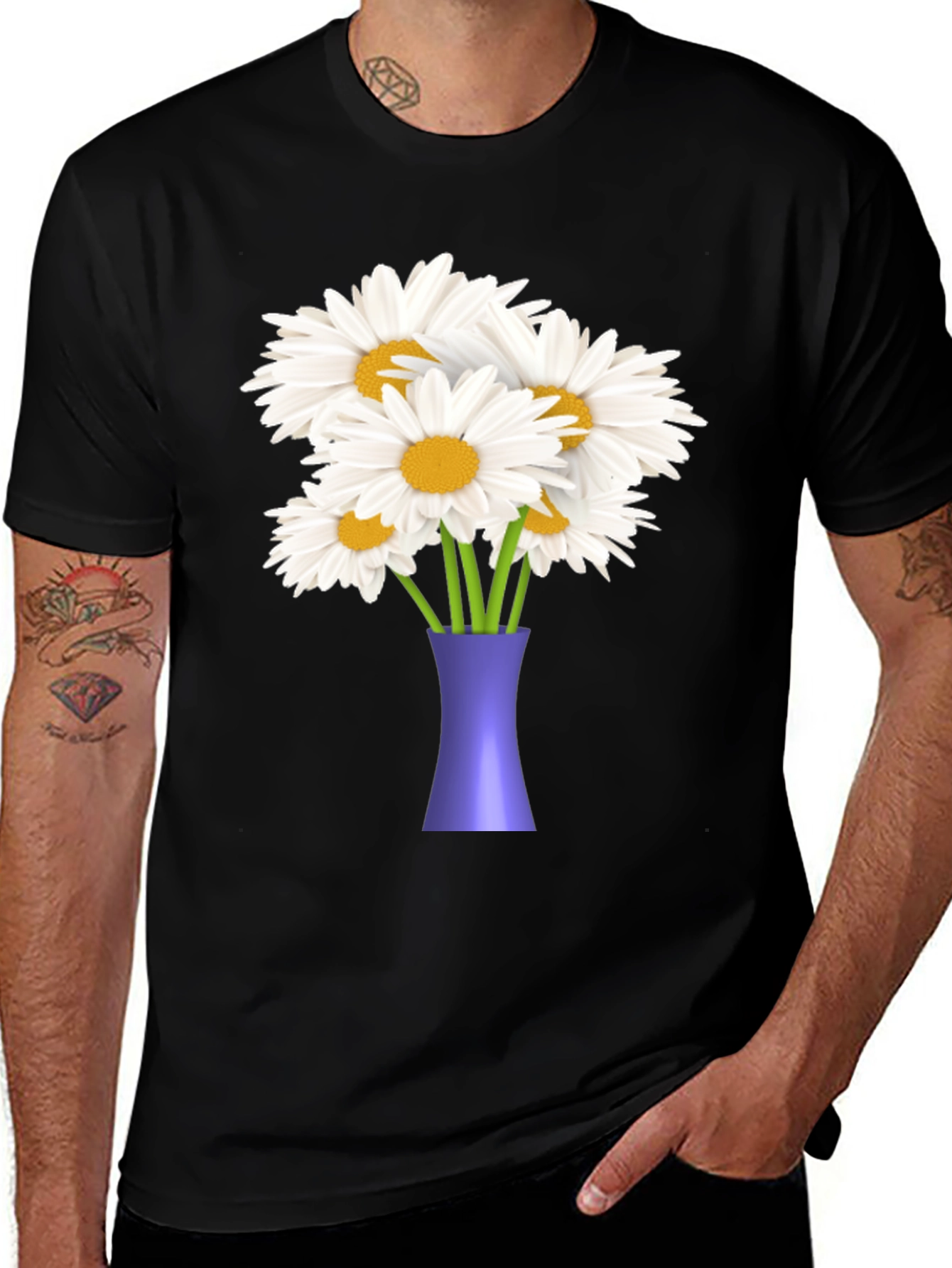 Daisy Bouquet Graphic Tee - Black Casual T-Shirt