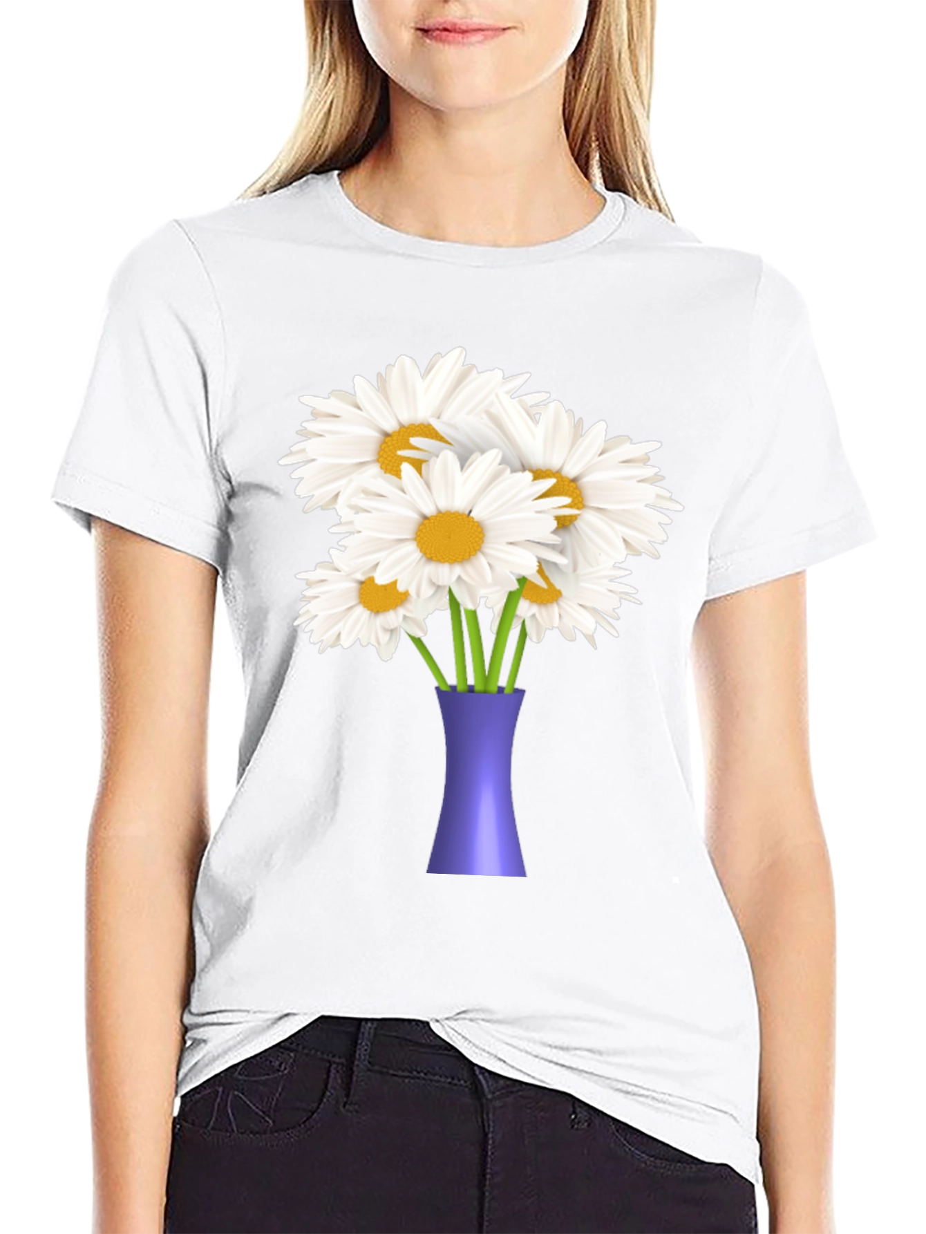 Daisy Bouquet Graphic Tee - Black Casual T-Shirt