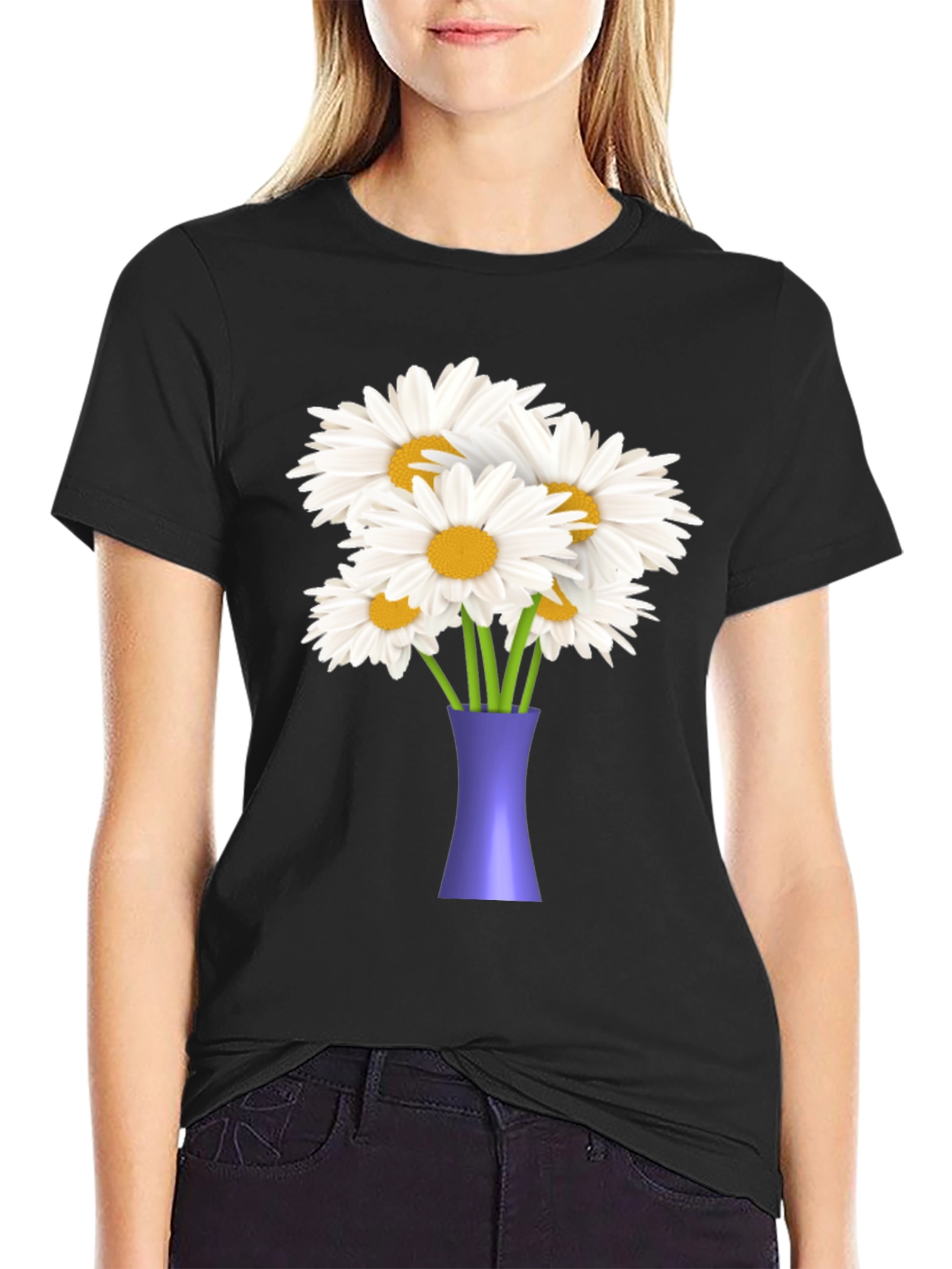 Daisy Bouquet Graphic Tee - Black Casual T-Shirt
