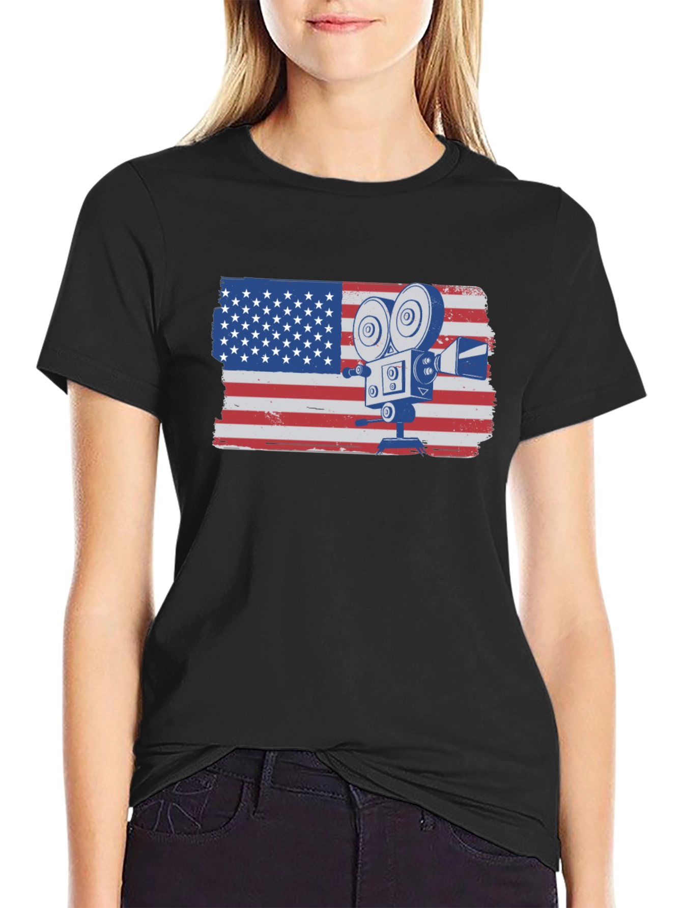 American Flag Camera T-Shirt