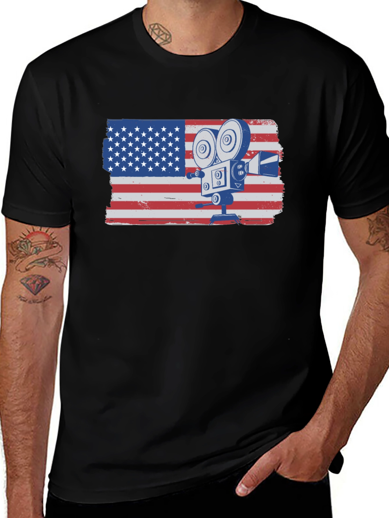 American Flag Camera T-Shirt