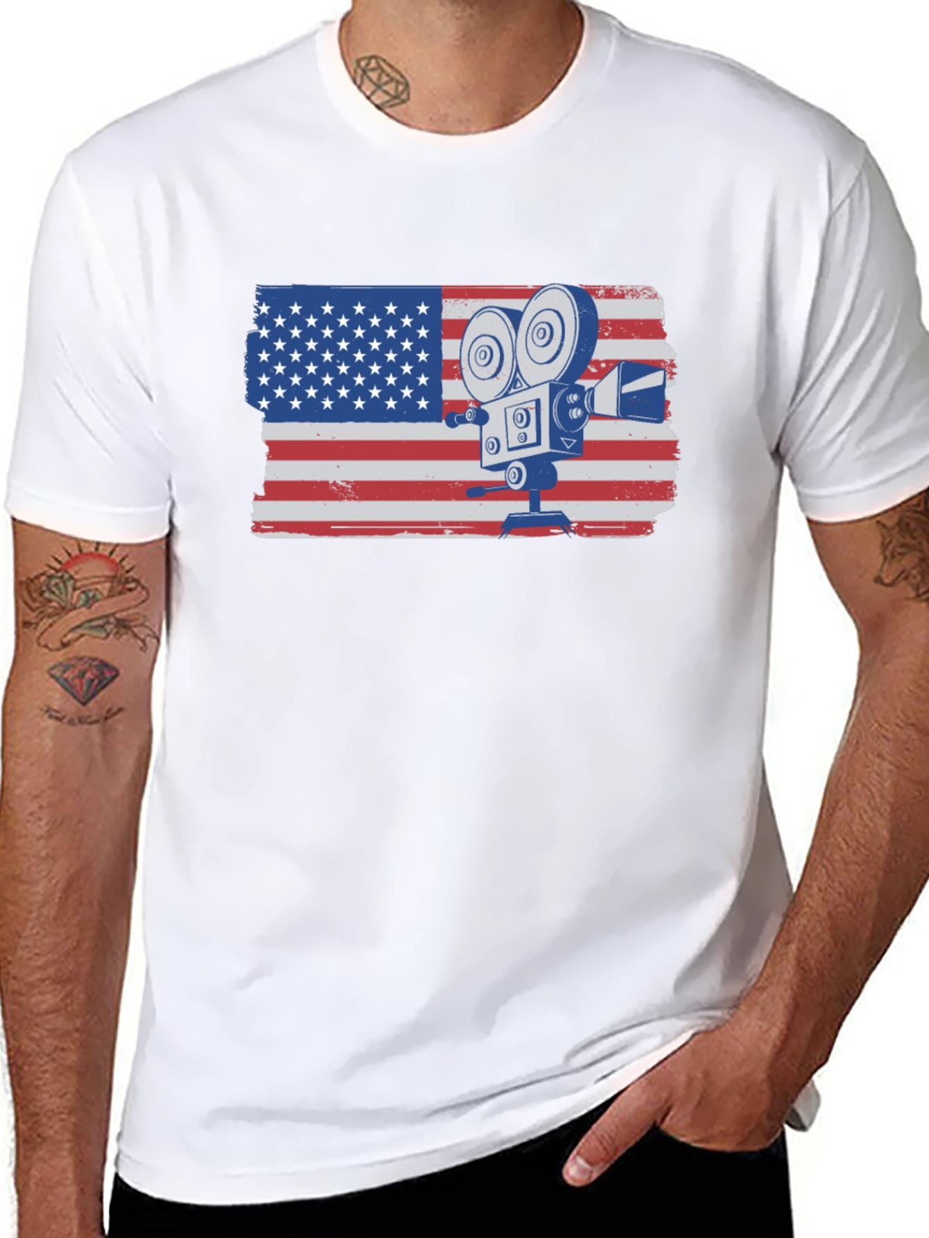 American Flag Camera T-Shirt