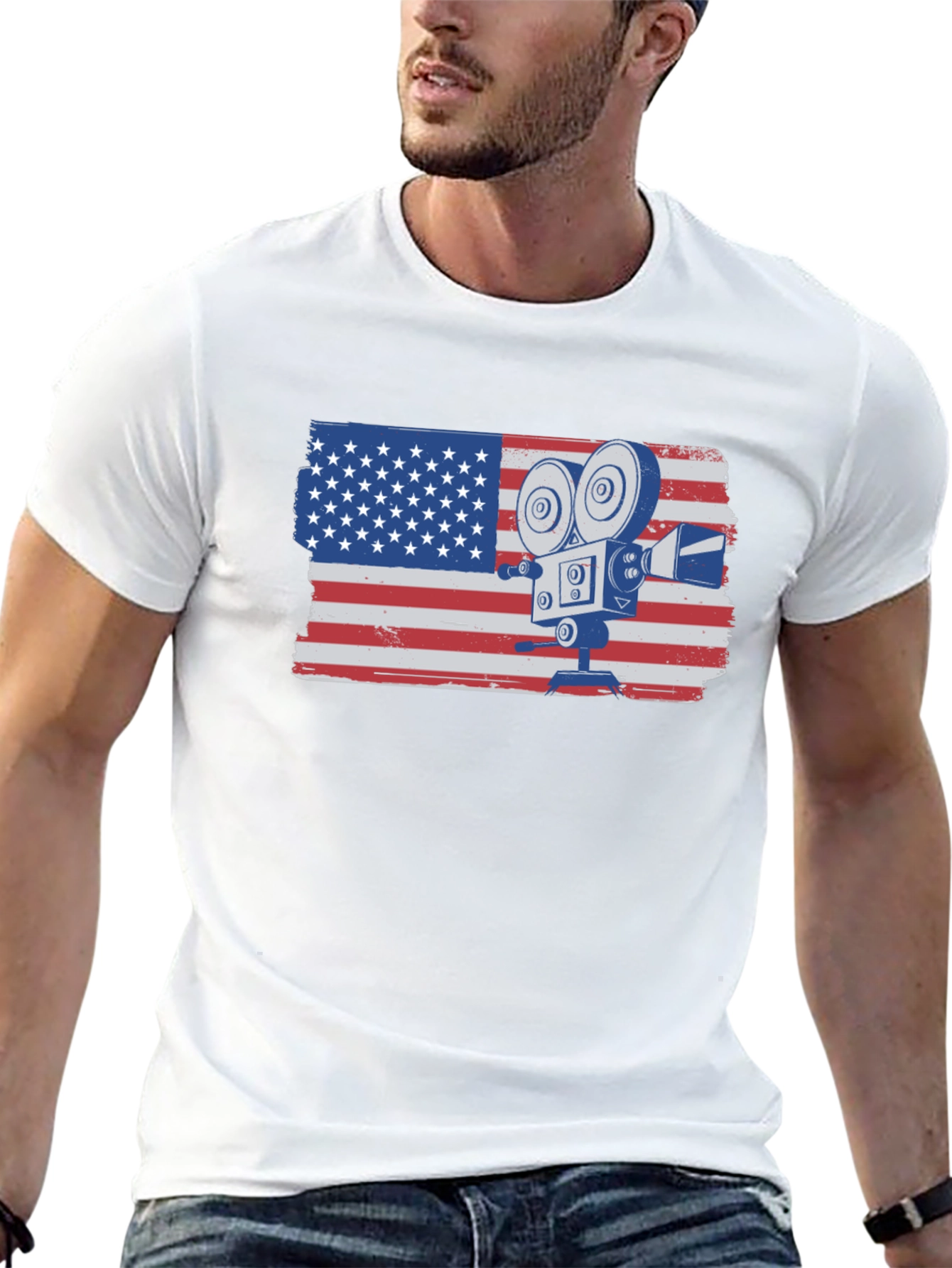 American Flag Camera T-Shirt
