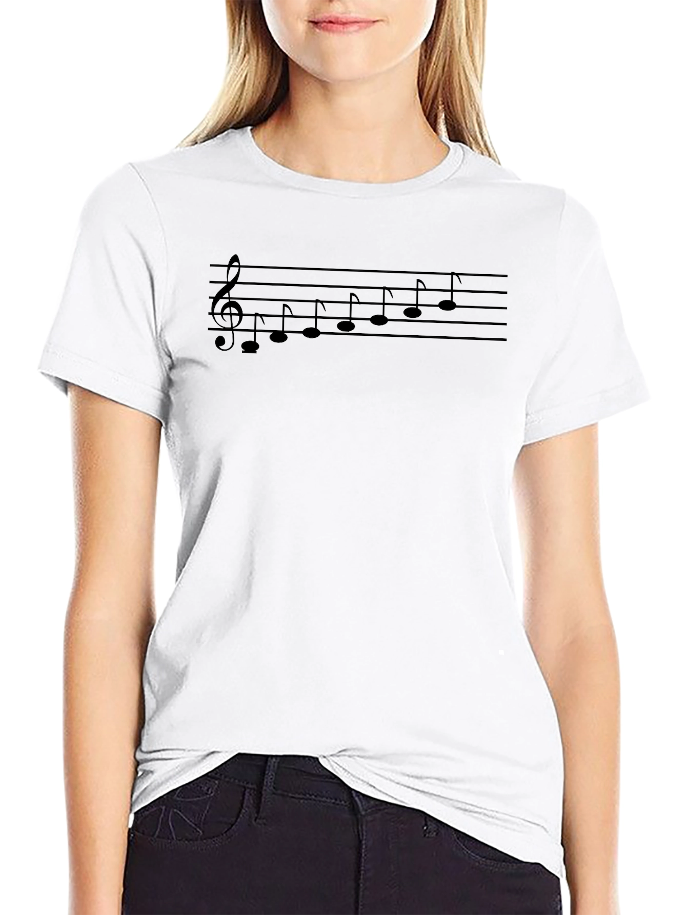 Musical Note Staff Graphic T-Shirt - Black