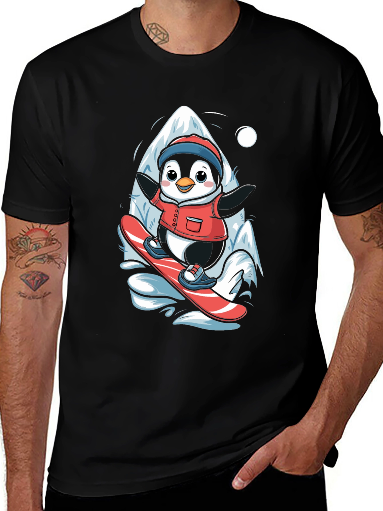 Penguin Snowboarding T-Shirt - Cute Graphic Tee