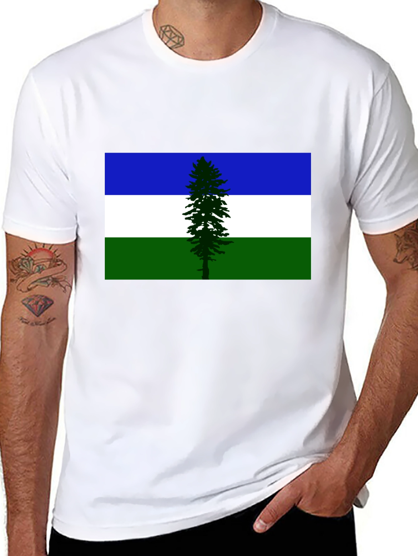 Evergreen Flag Graphic Tee - Soft Black Cotton T-Shirt