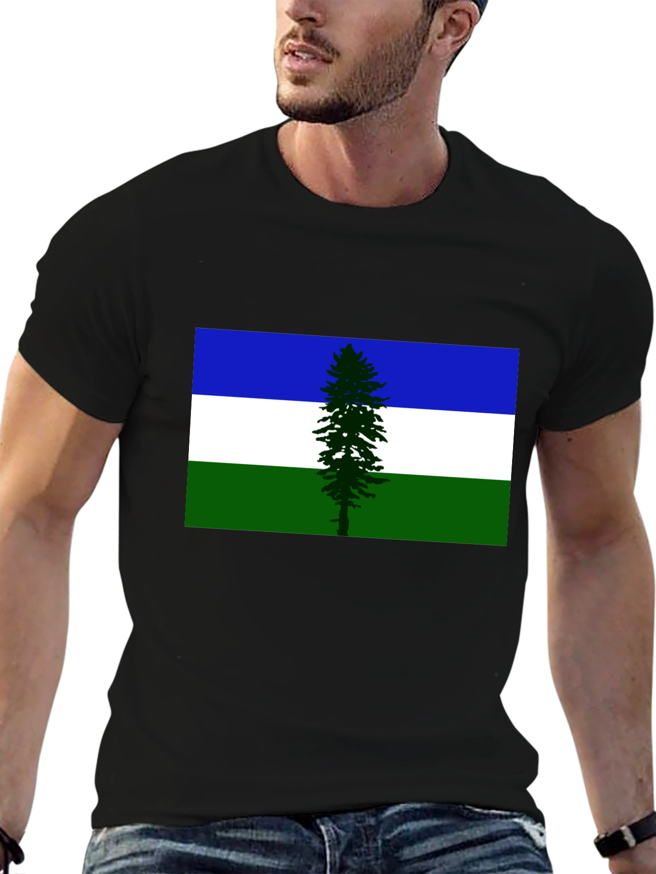 Evergreen Flag Graphic Tee - Soft Black Cotton T-Shirt