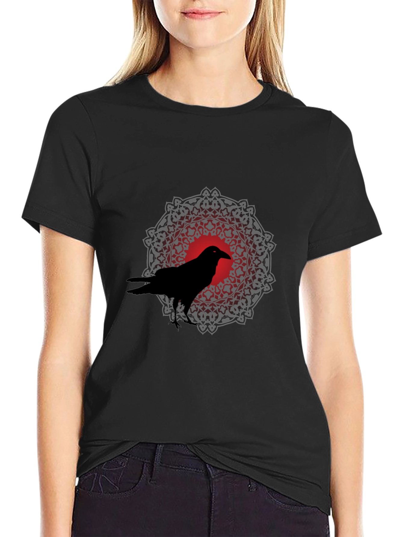 Raven Mandala Graphic Tee - Black