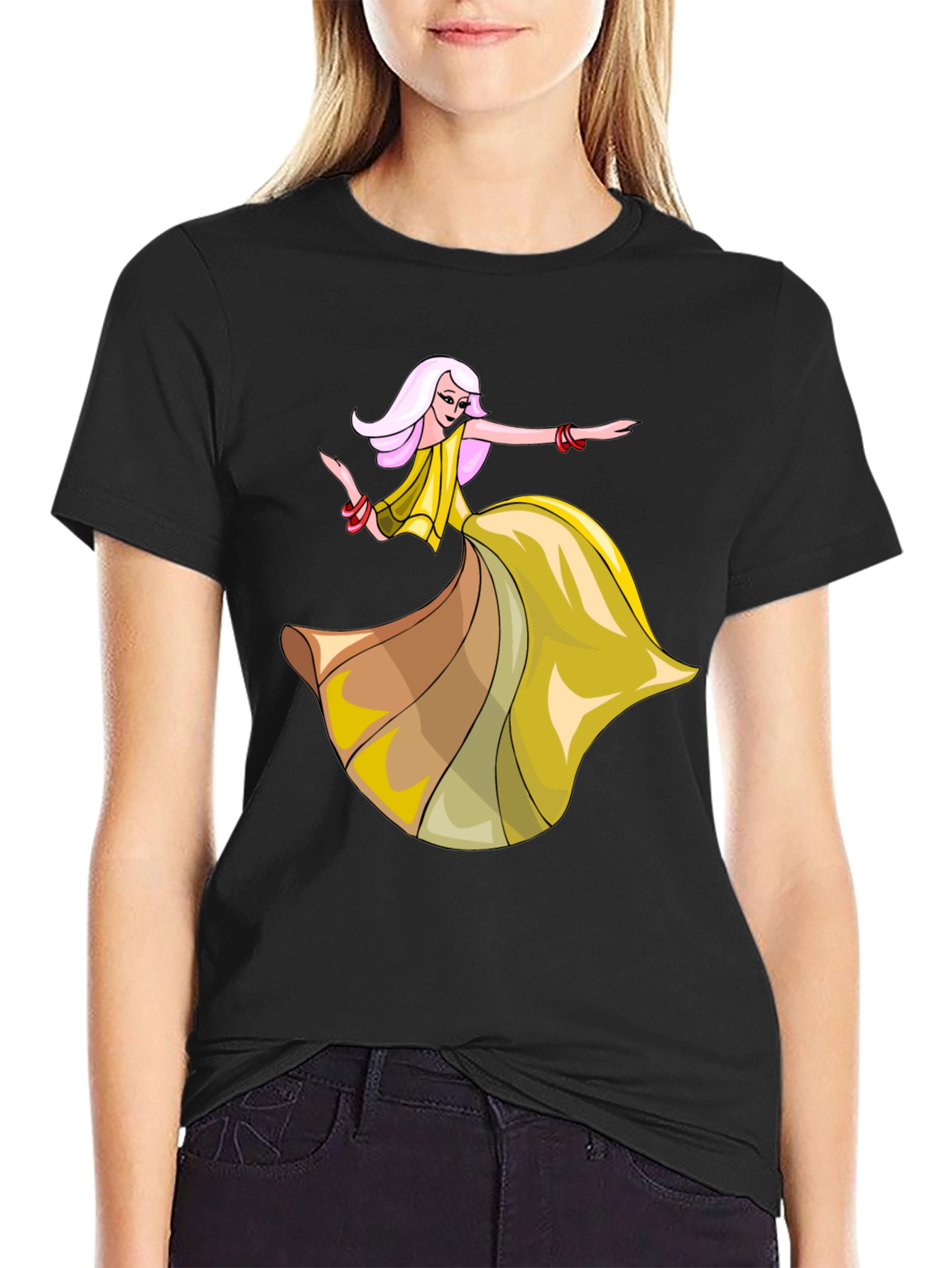 Dancing Lady Graphic Tee - Stylish Black T-Shirt