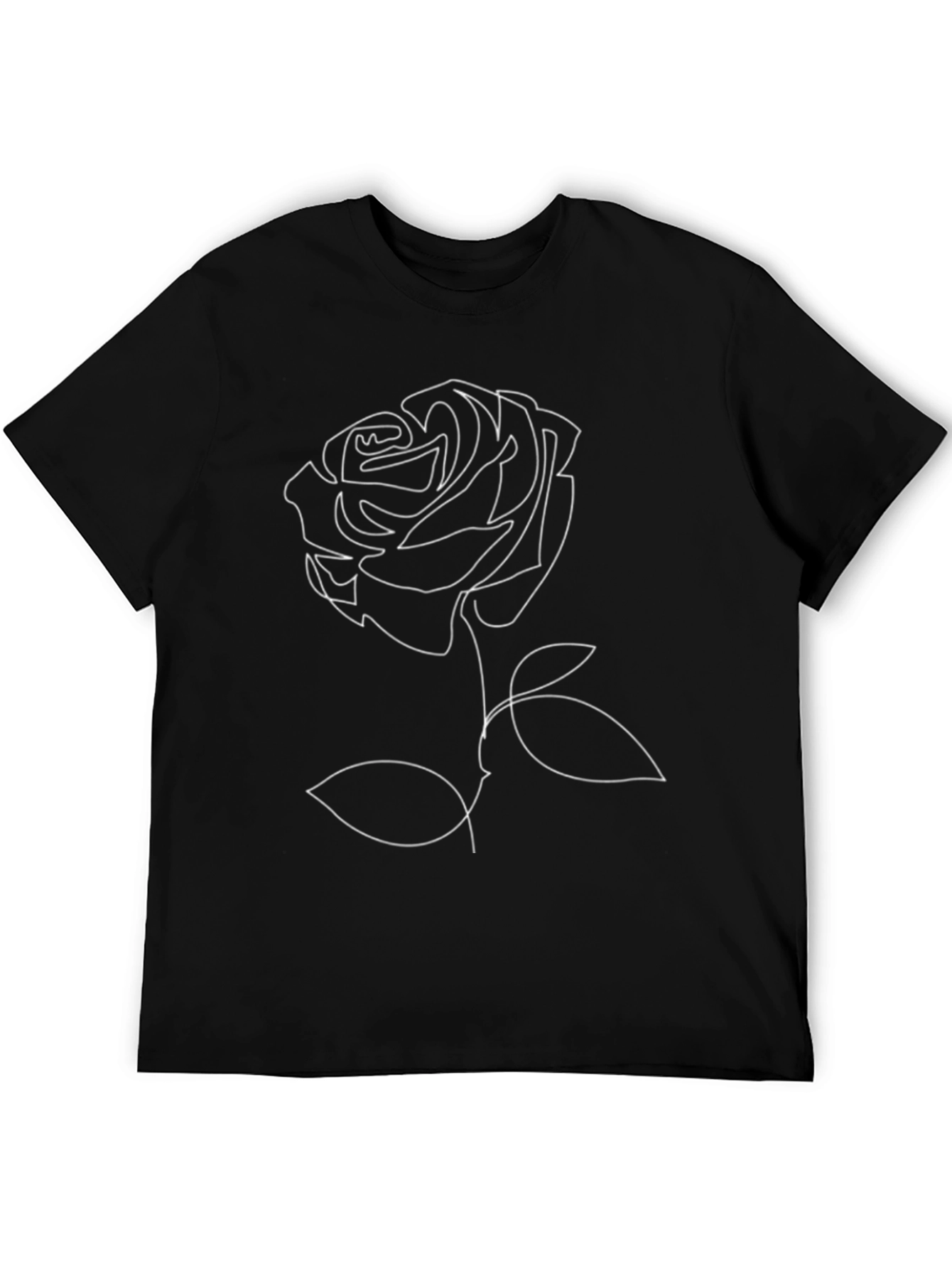 Minimalist Rose Line Art Black T-Shirt