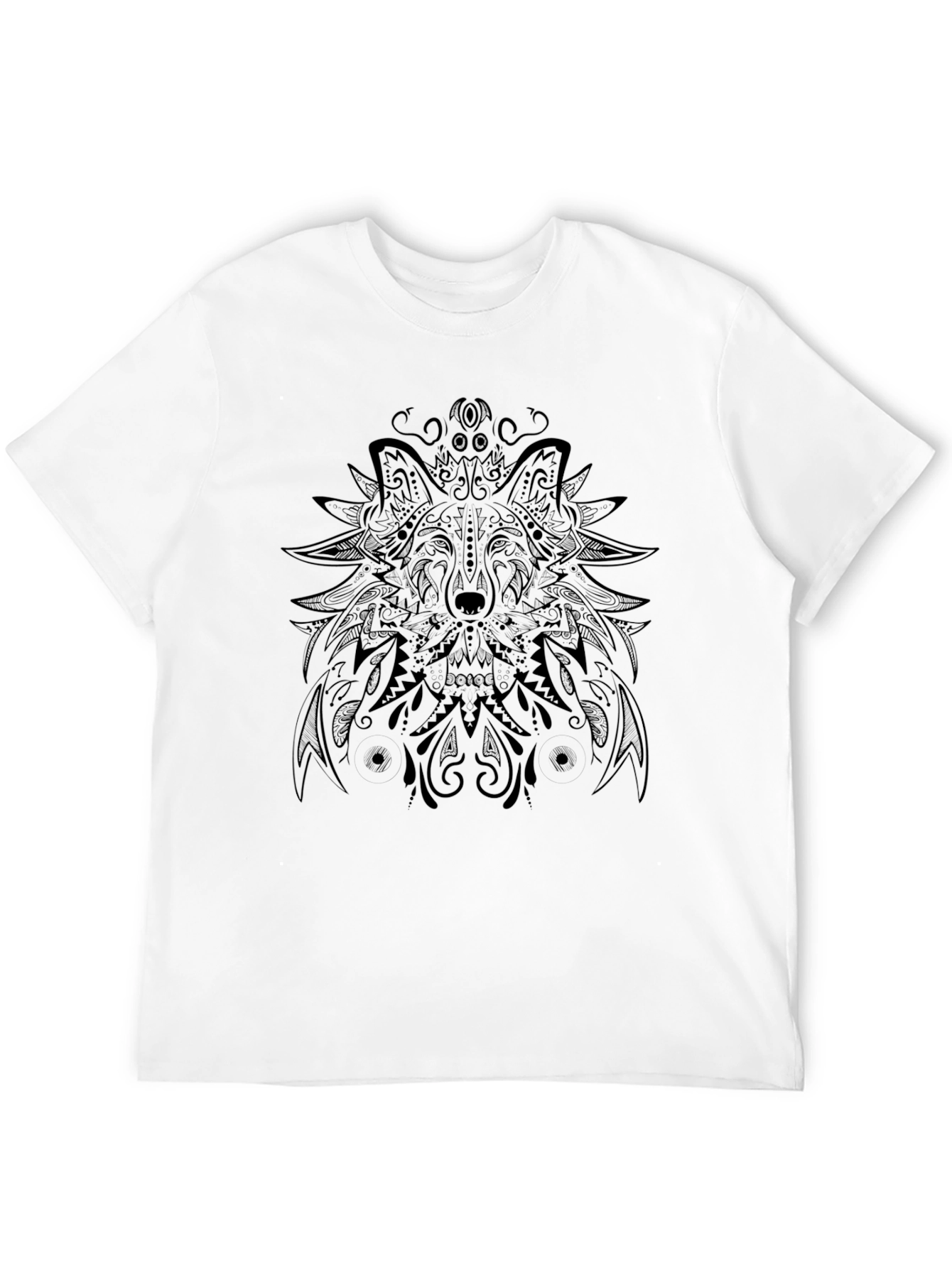 Wolf Mandala Graphic Tee - Black Cotton Blend T-Shirt