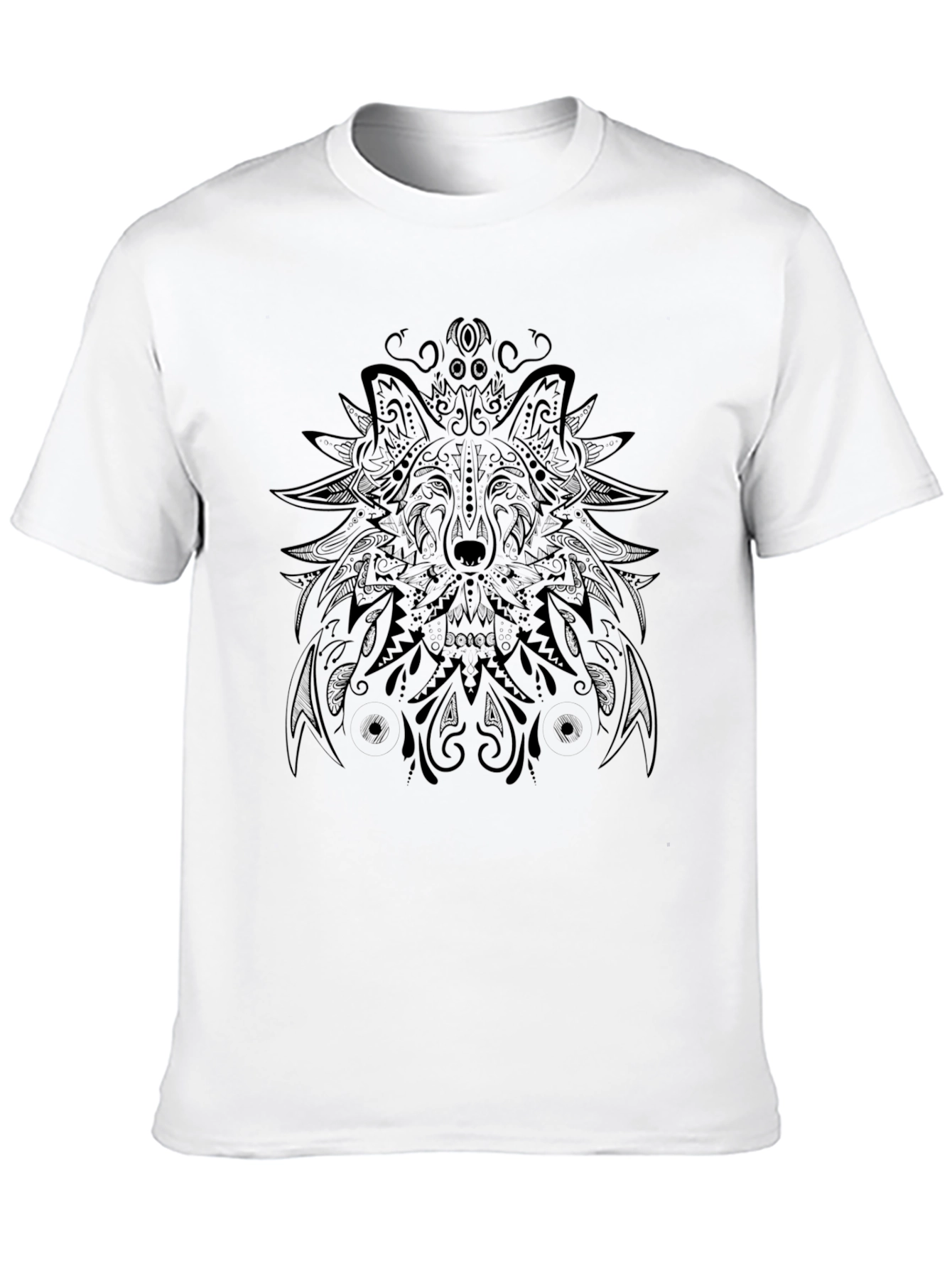 Wolf Mandala Graphic Tee - Black Cotton Blend T-Shirt