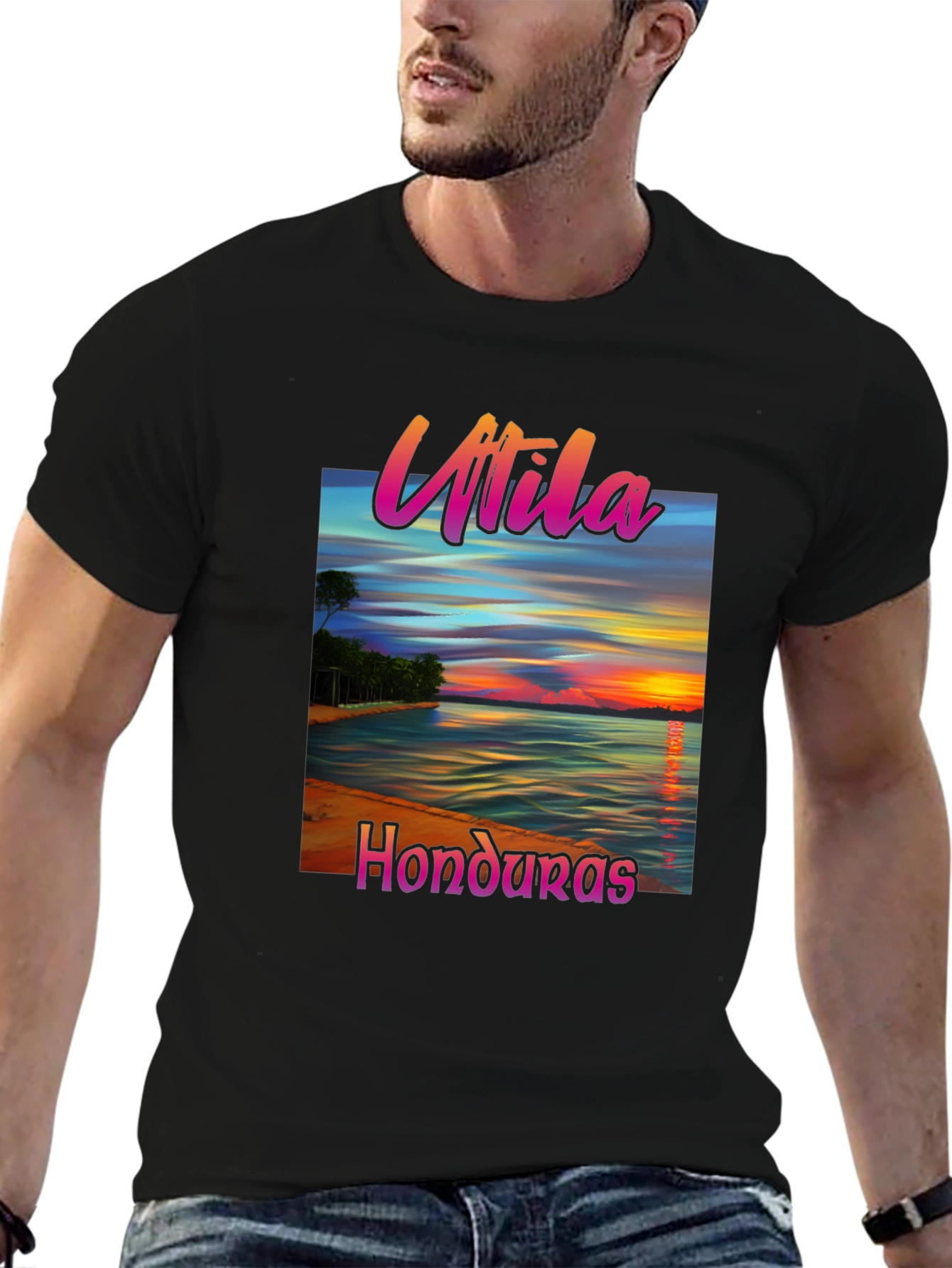 Utila Honduras Black T-Shirt Tropical Vacation