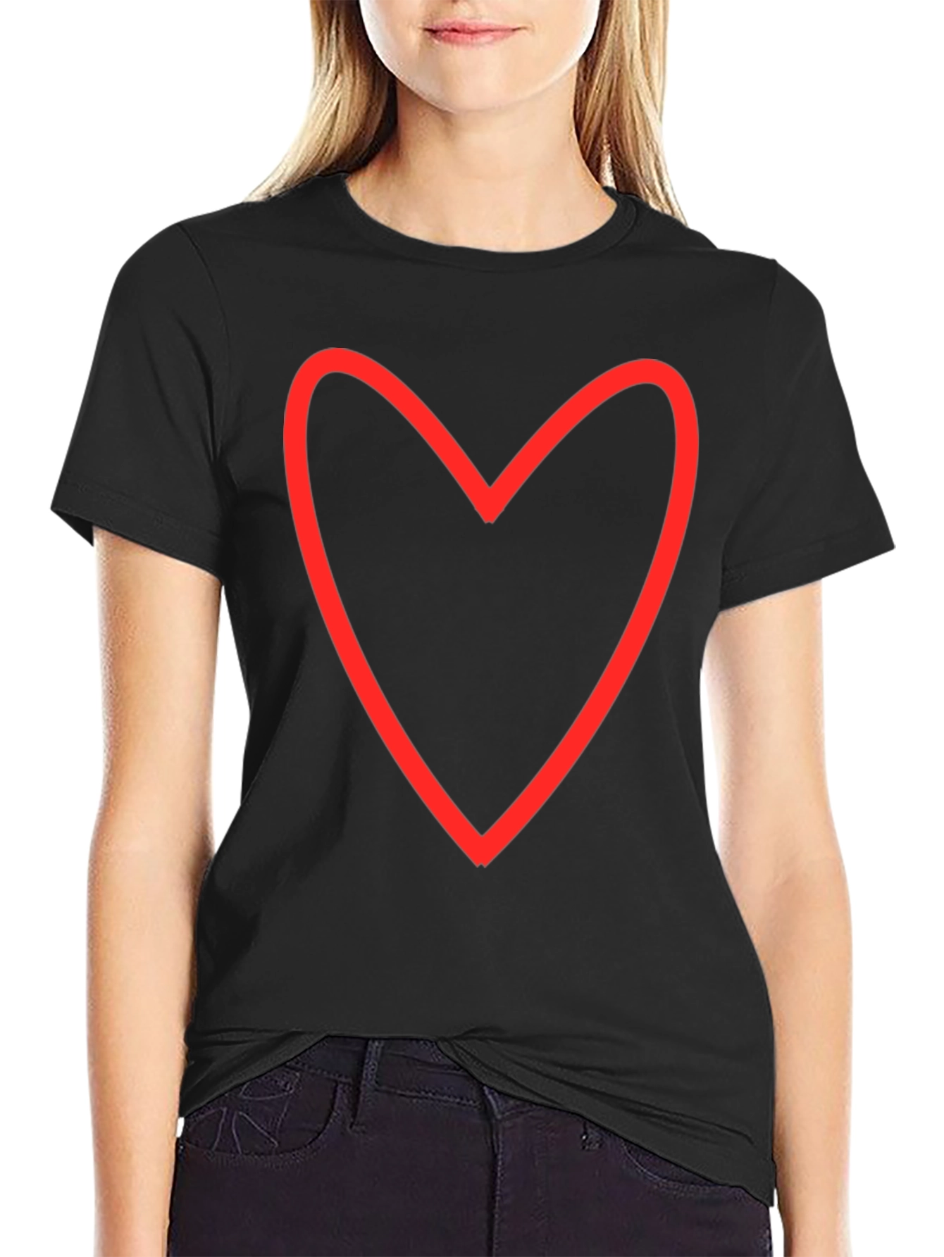 Heart Outline Graphic Tee - Black