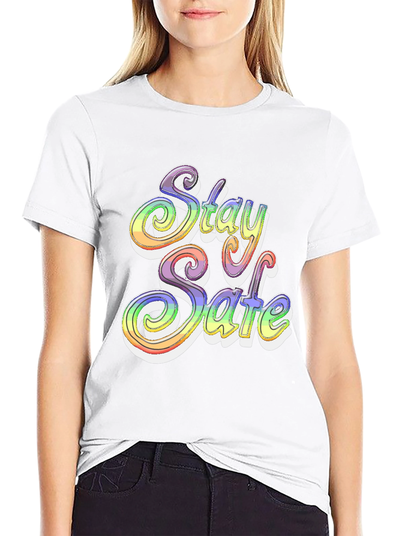 Stay Safe Rainbow Graphic T-Shirt
