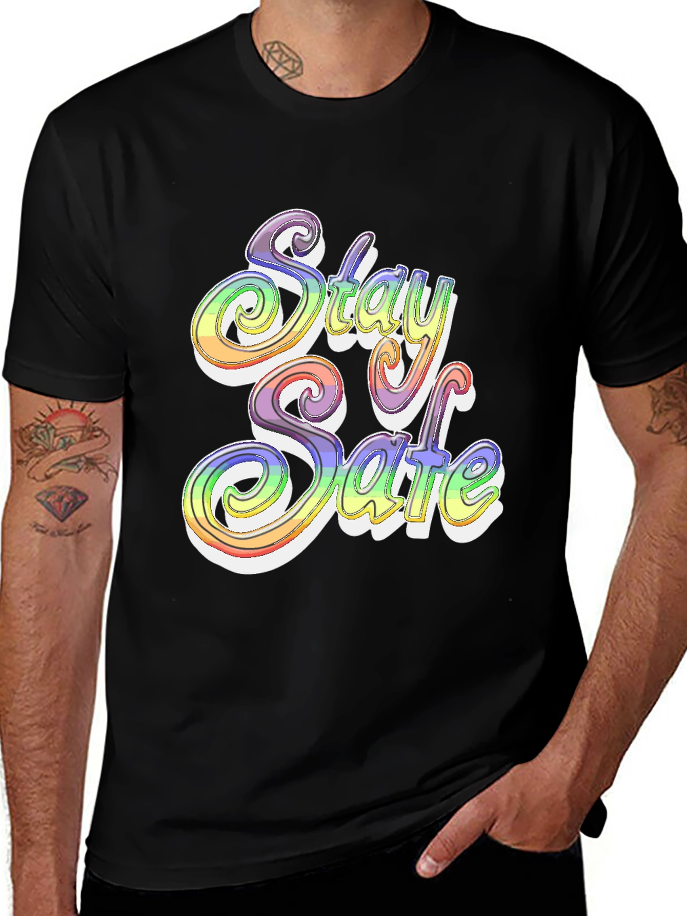 Stay Safe Rainbow Graphic T-Shirt