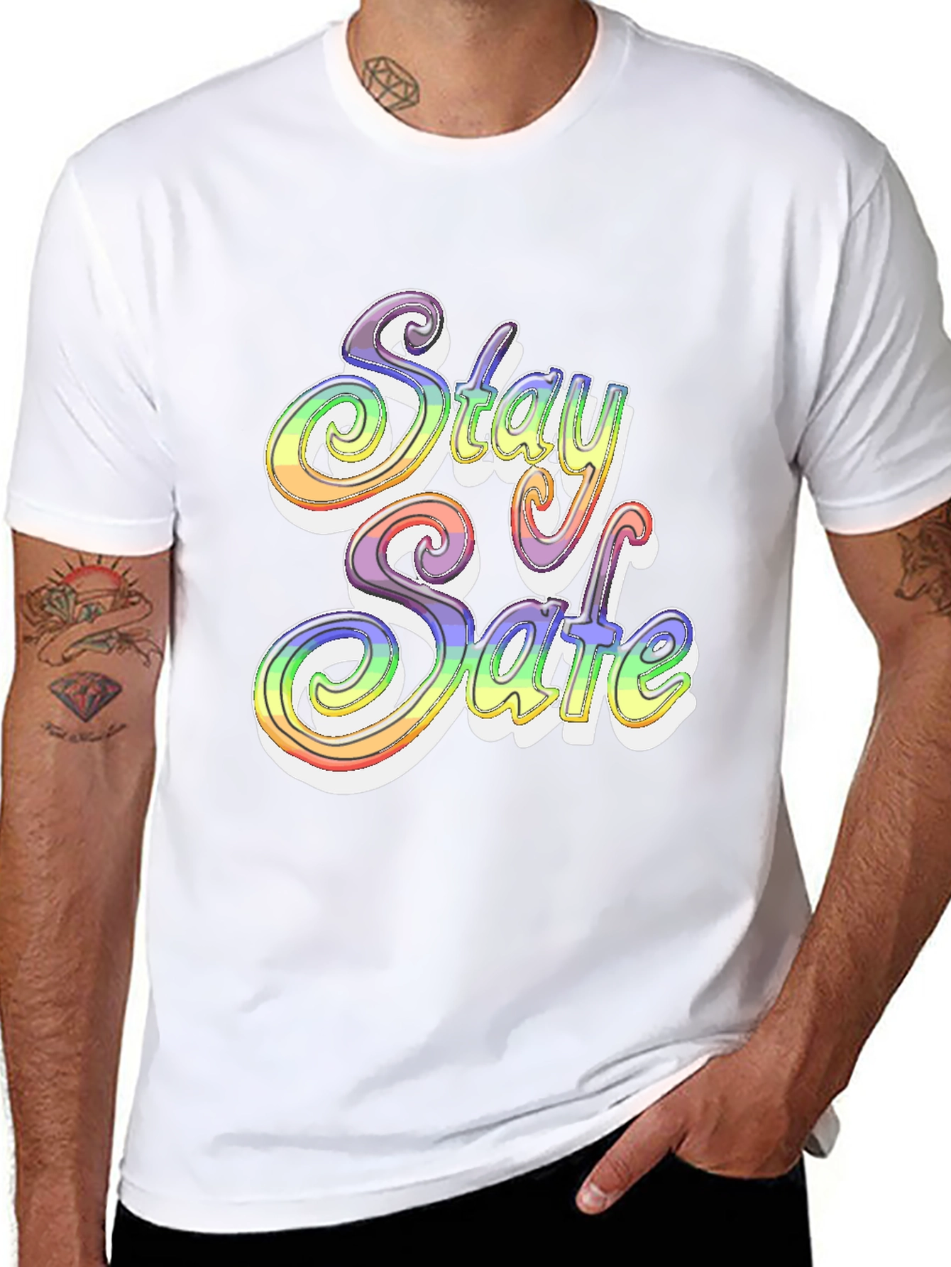 Stay Safe Rainbow Graphic T-Shirt