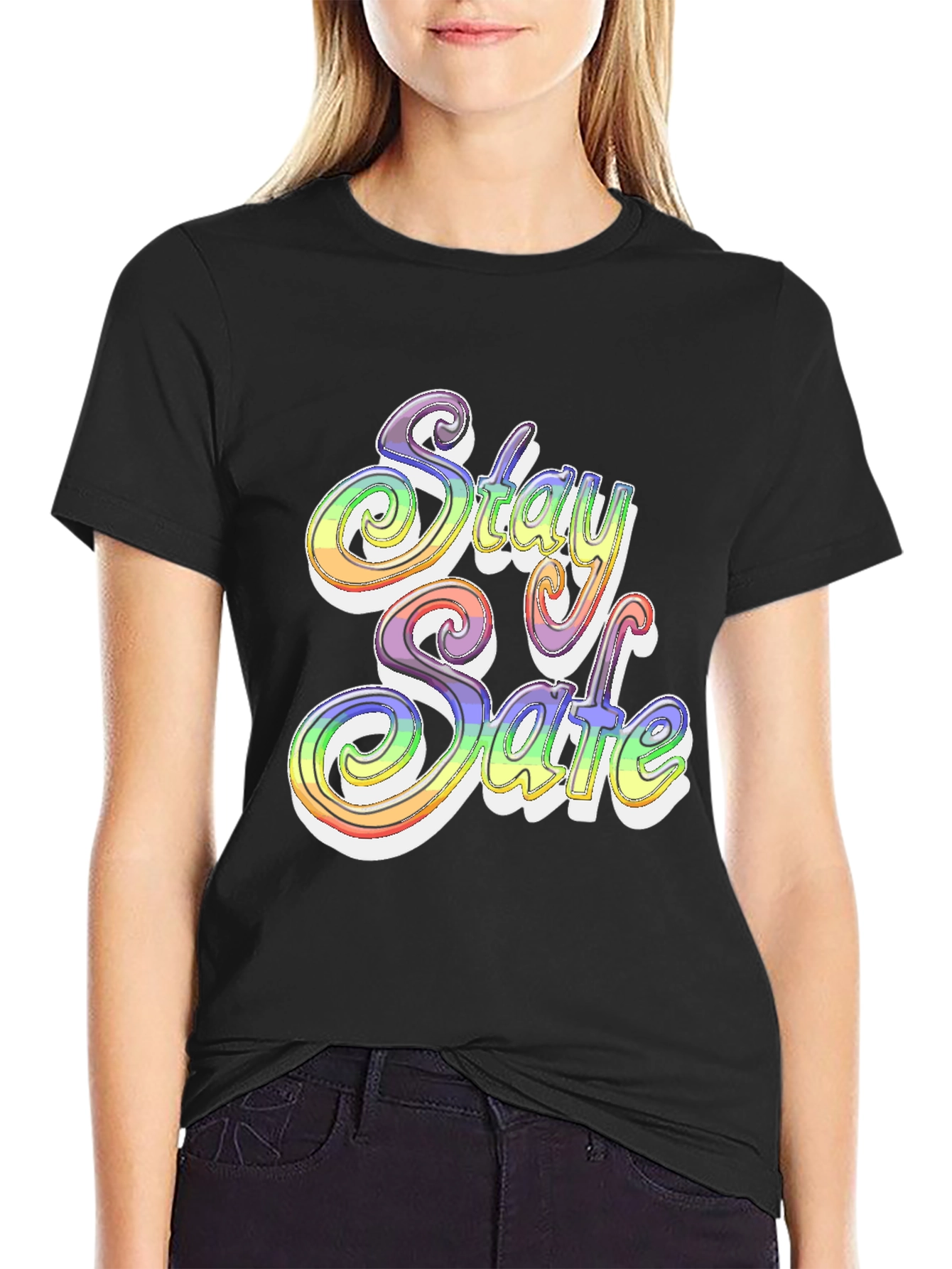 Stay Safe Rainbow Graphic T-Shirt