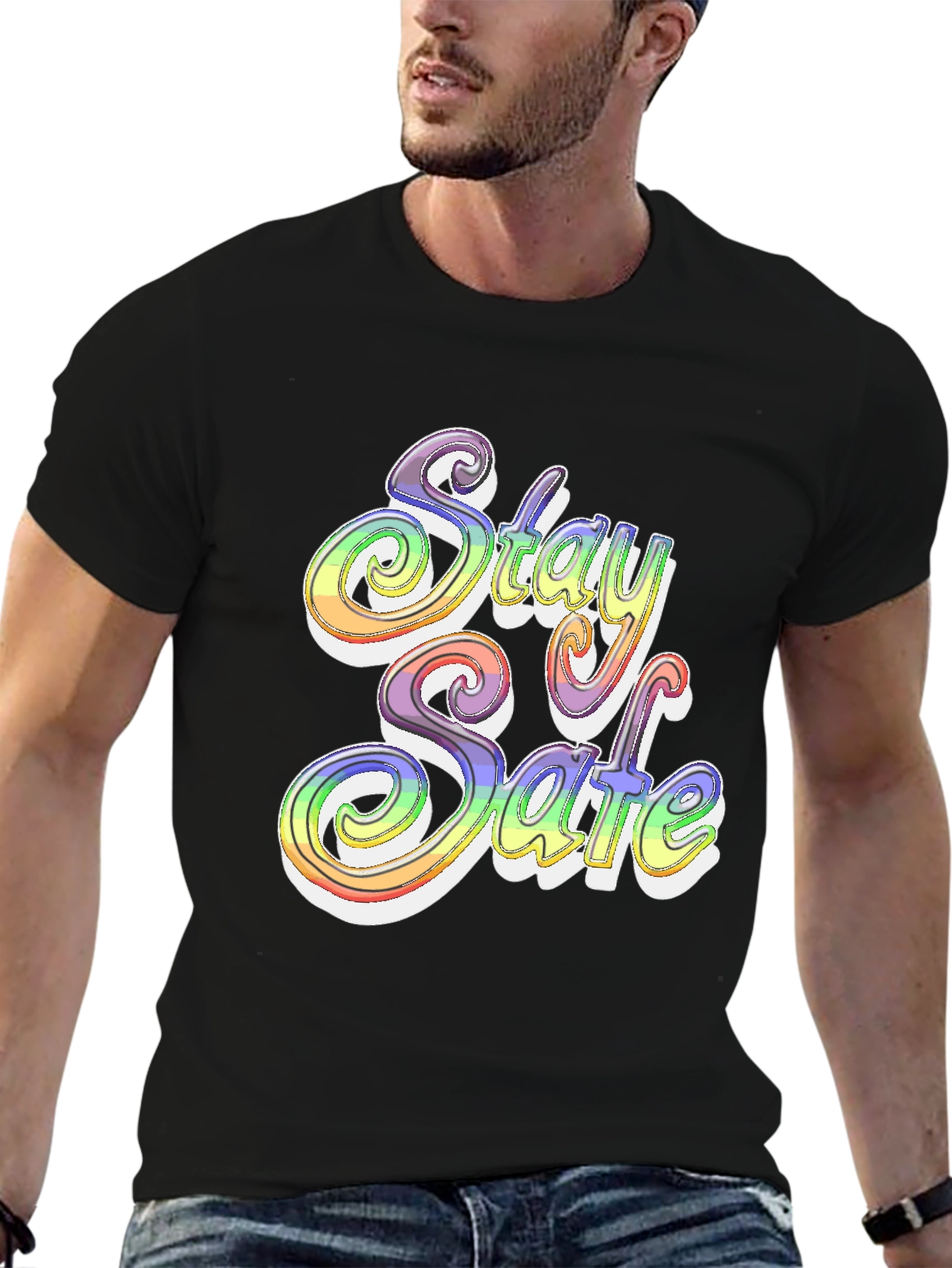 Stay Safe Rainbow Graphic T-Shirt