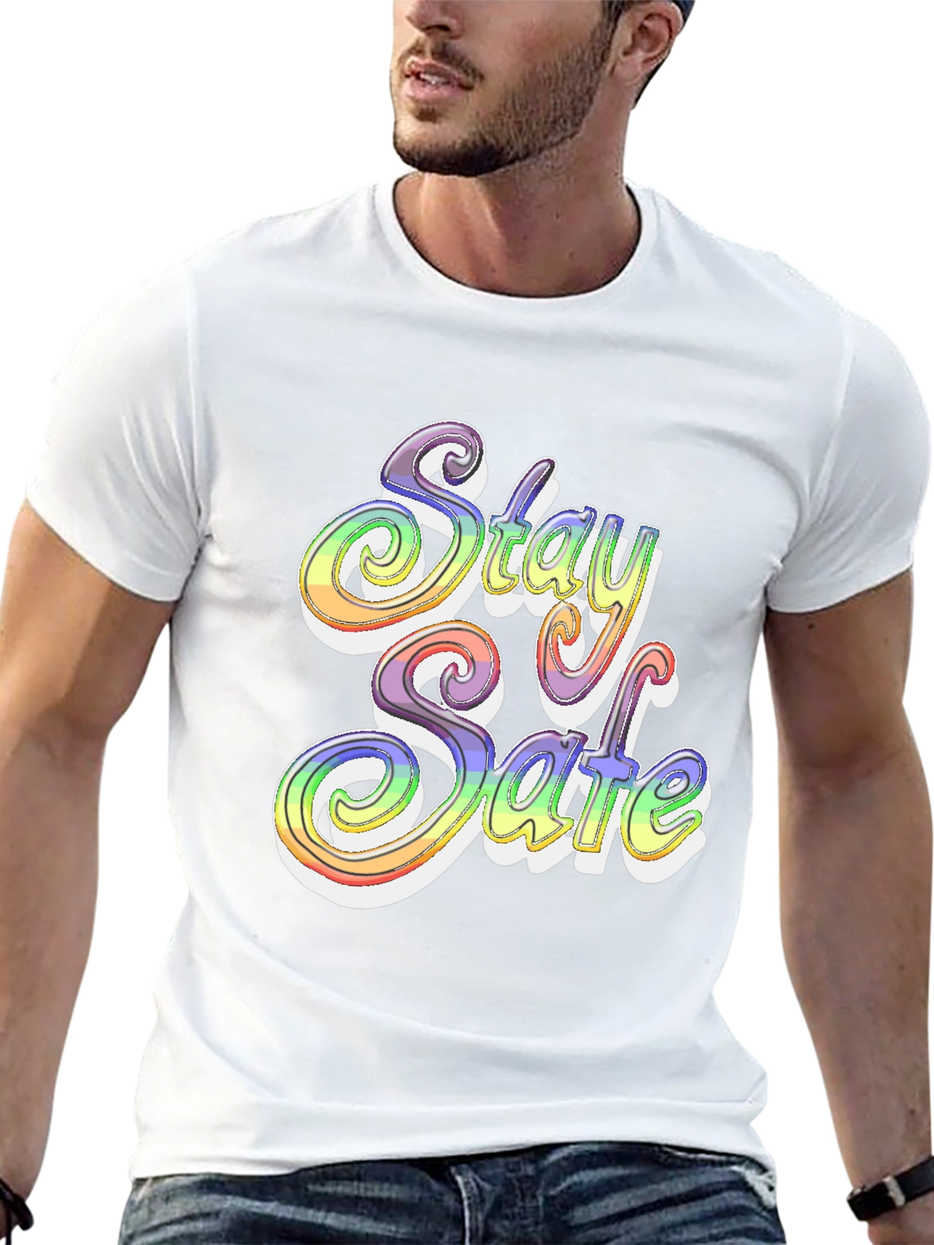 Stay Safe Rainbow Graphic T-Shirt