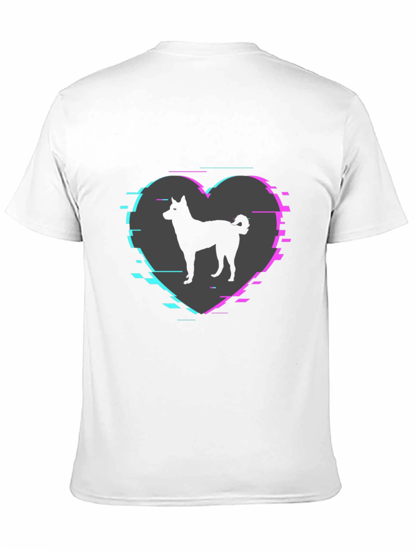 Dog Silhouette Heart Glitch Mens Black T-Shirt