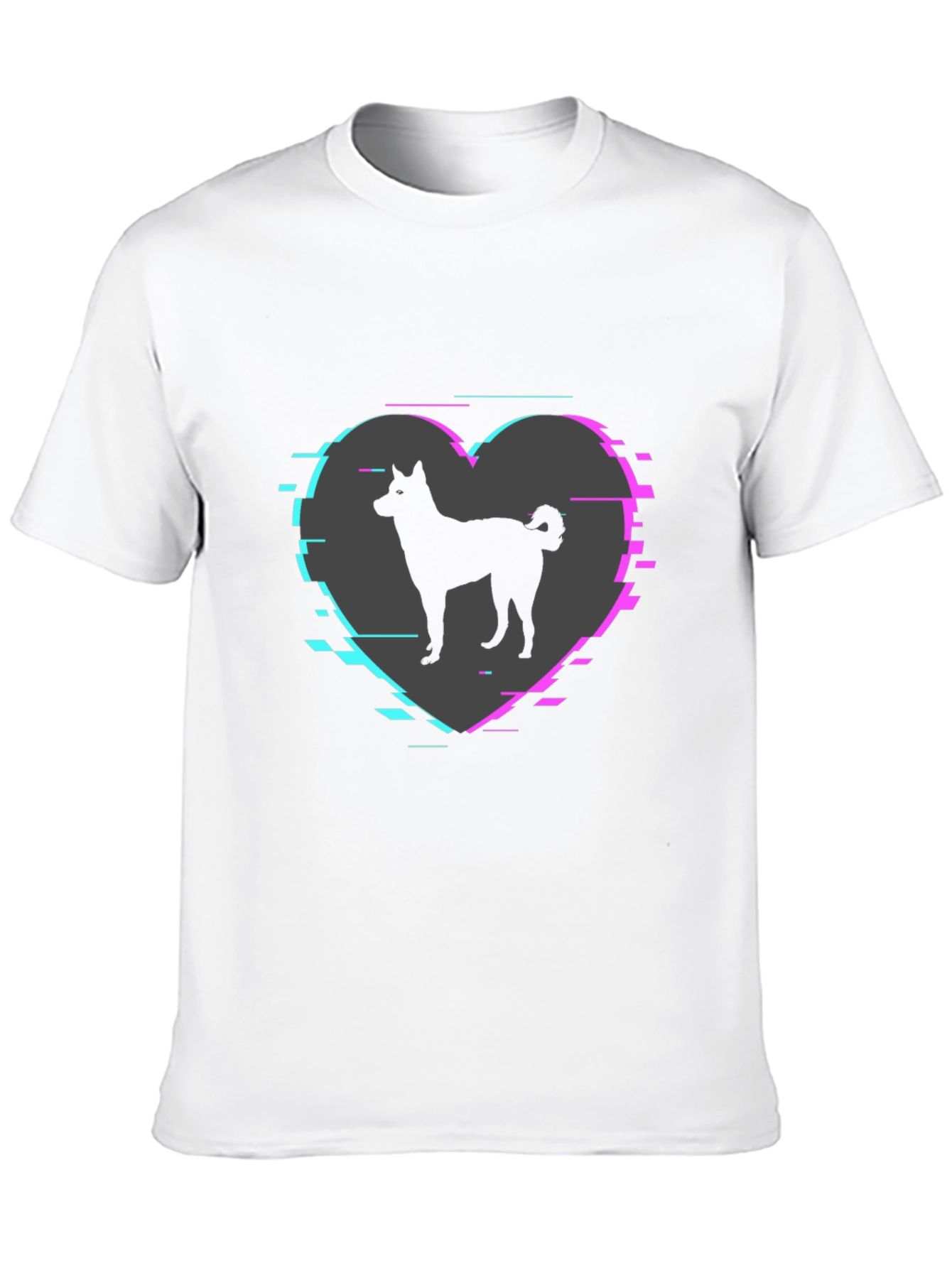 Dog Silhouette Heart Glitch Mens Black T-Shirt