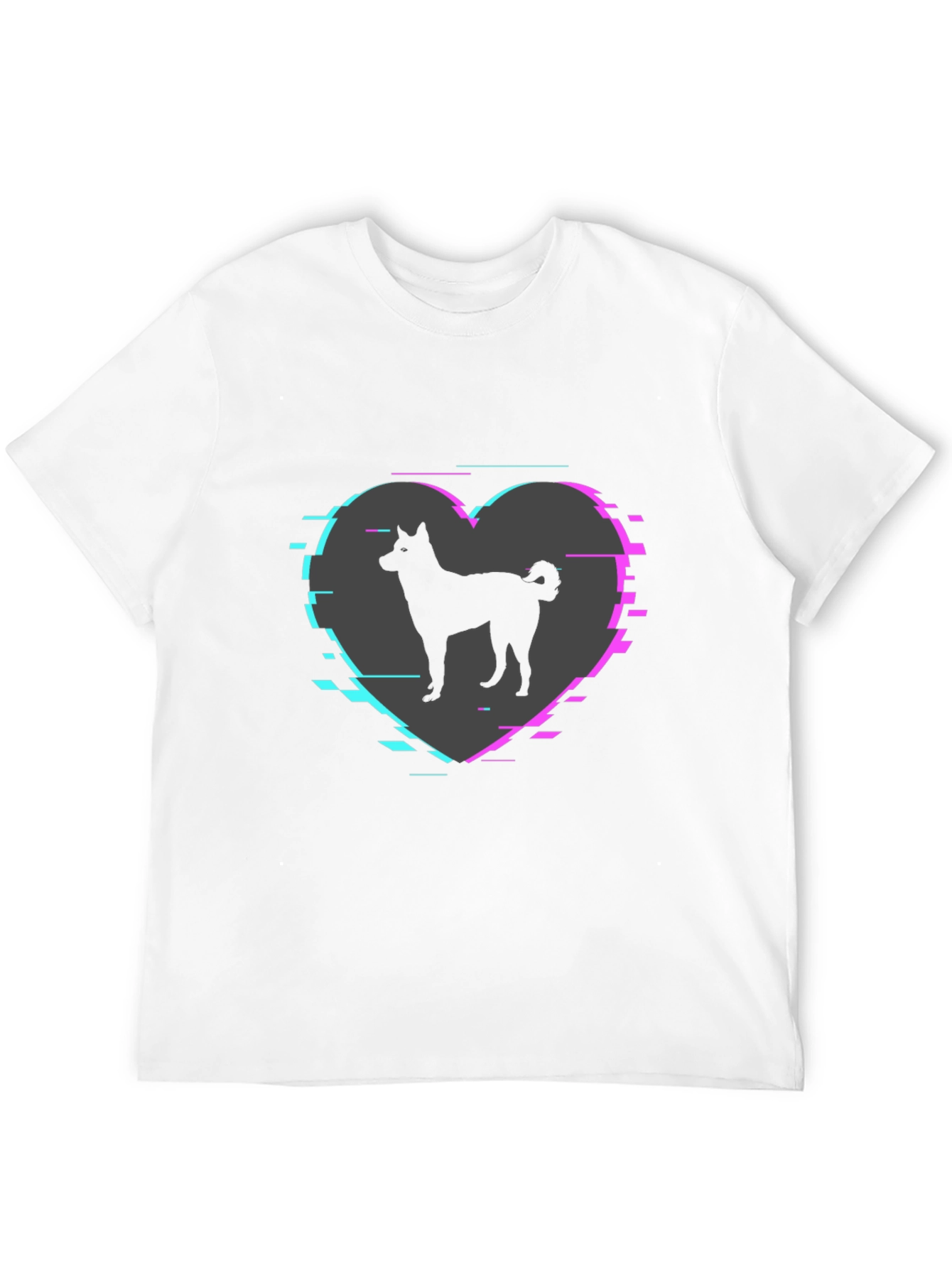 Dog Silhouette Heart Glitch Mens Black T-Shirt