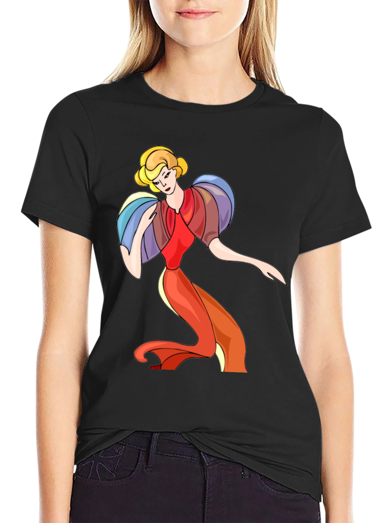 Retro Cartoon Lady Black T-Shirt