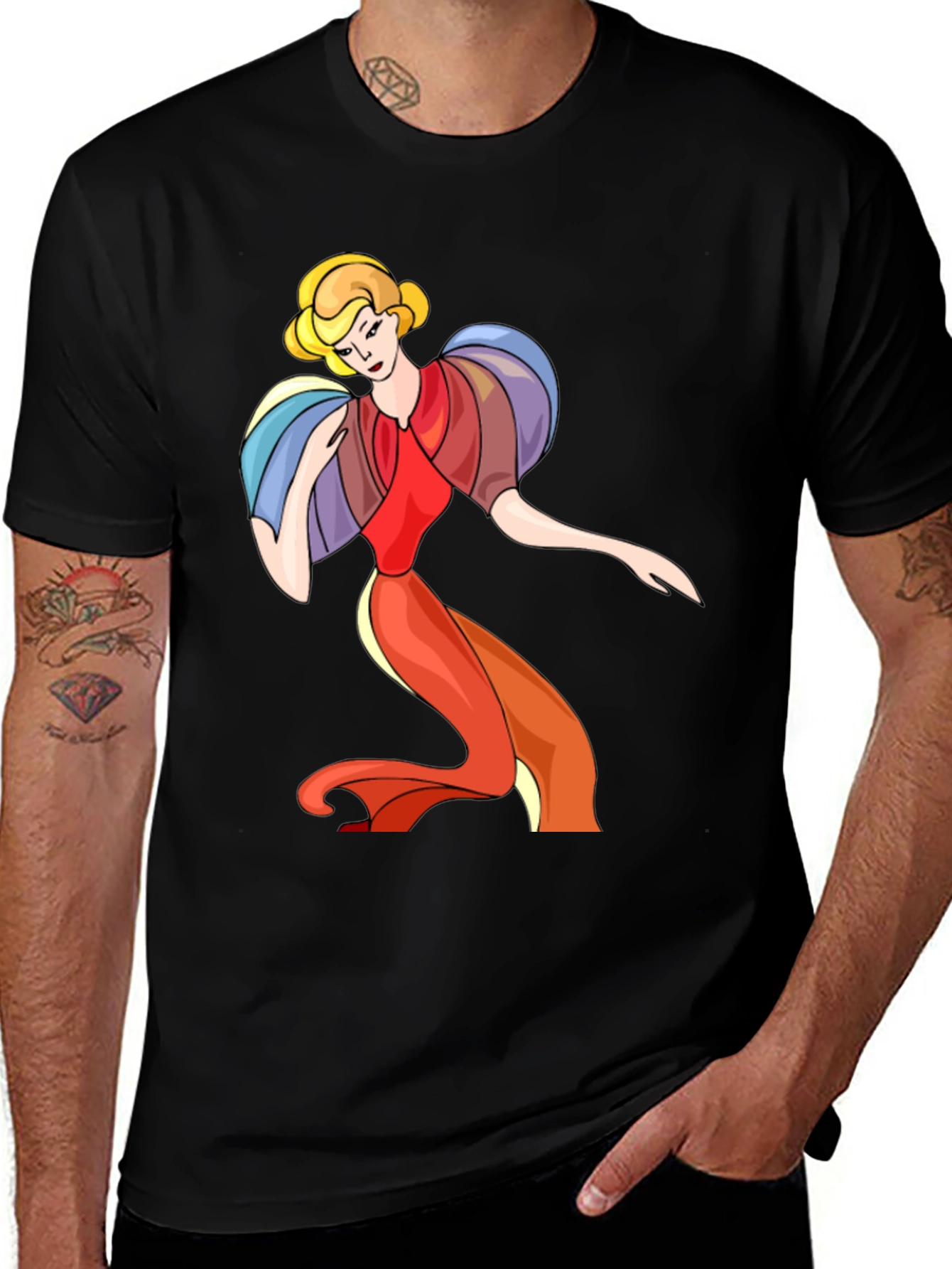 Retro Cartoon Lady Black T-Shirt