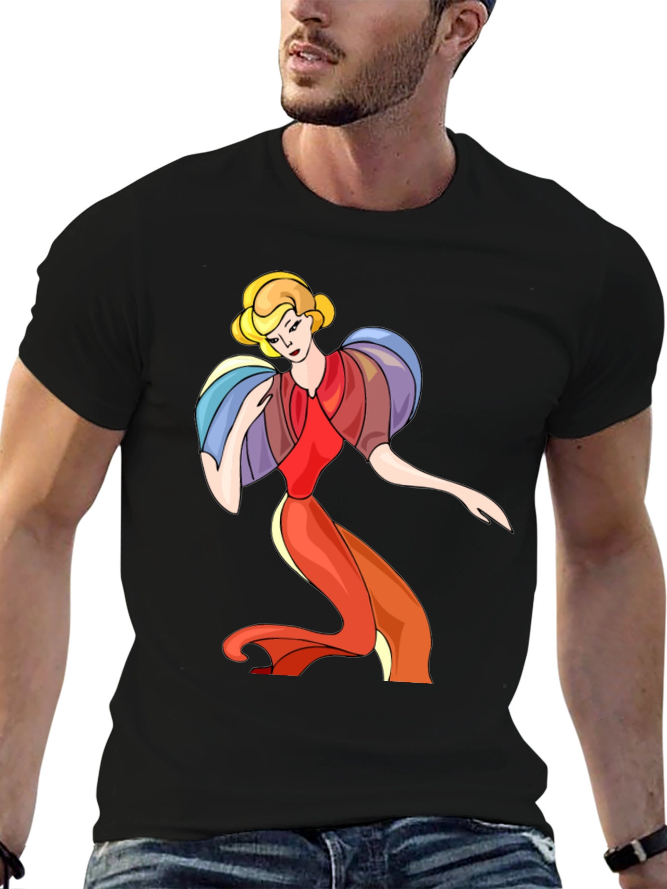 Retro Cartoon Lady Black T-Shirt