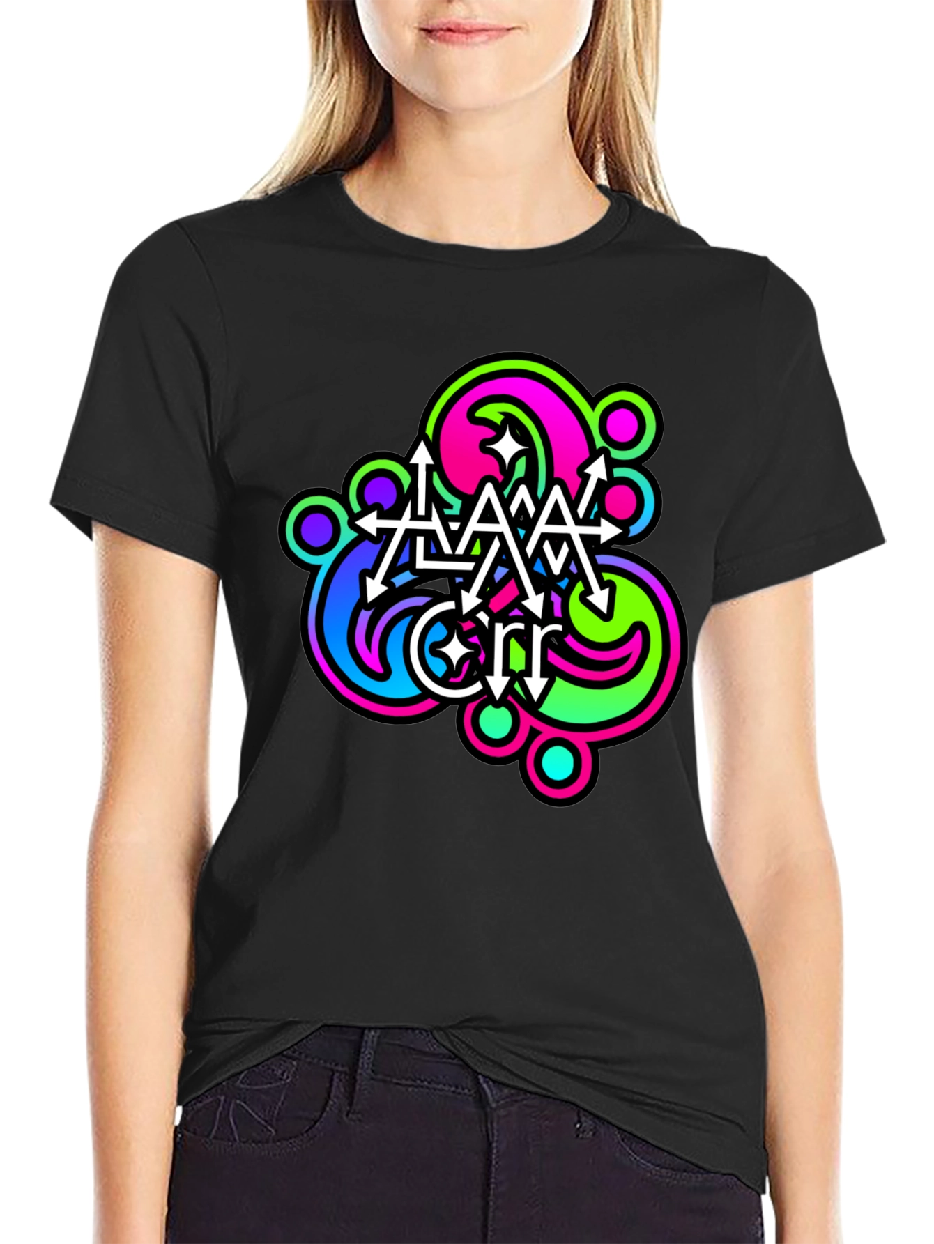 Abstract Neon Graphic Print Black T-Shirt