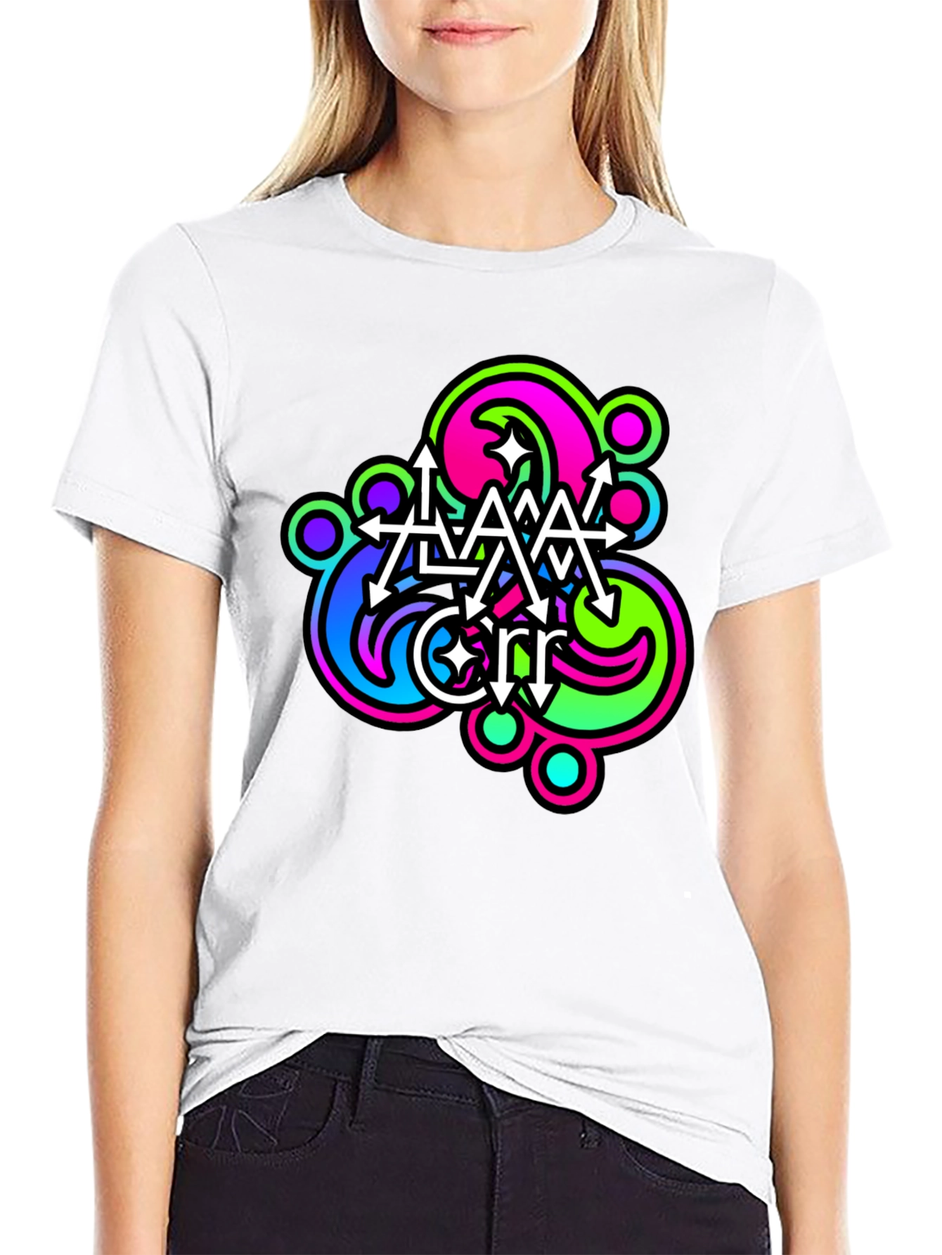 Abstract Neon Graphic Print Black T-Shirt