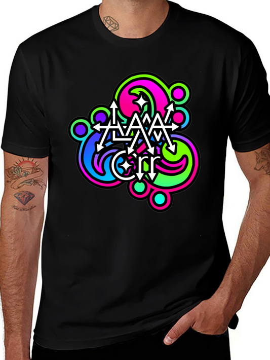Abstract Neon Graphic Print Black T-Shirt