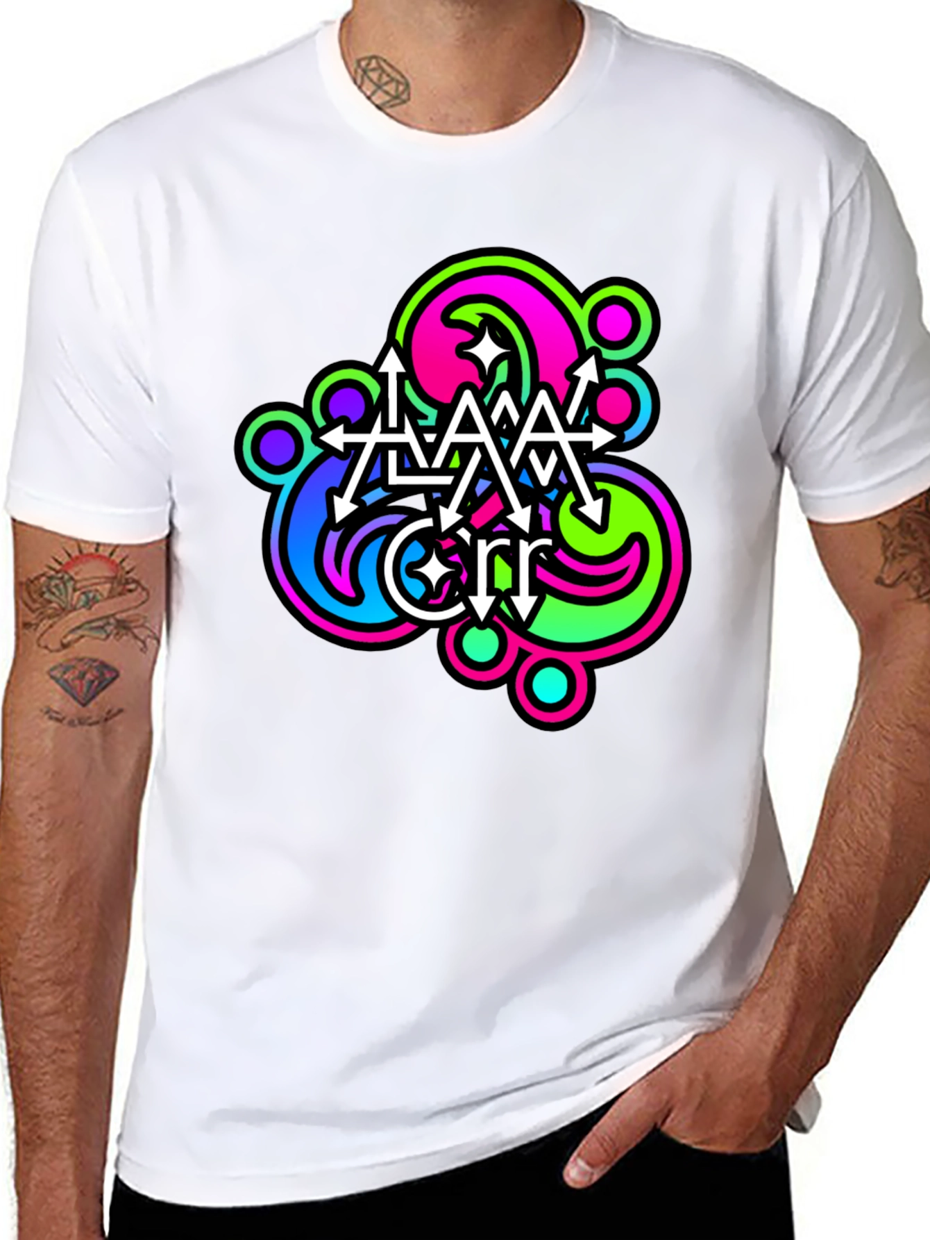 Abstract Neon Graphic Print Black T-Shirt