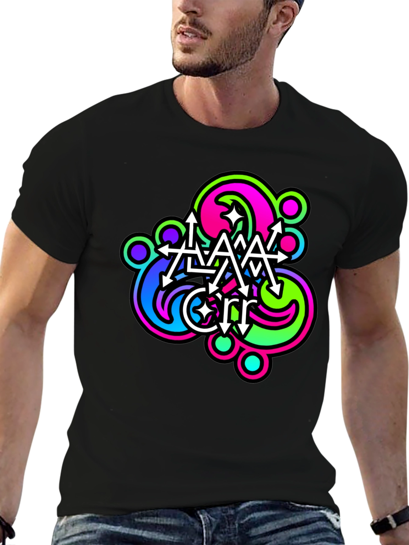 Abstract Neon Graphic Print Black T-Shirt