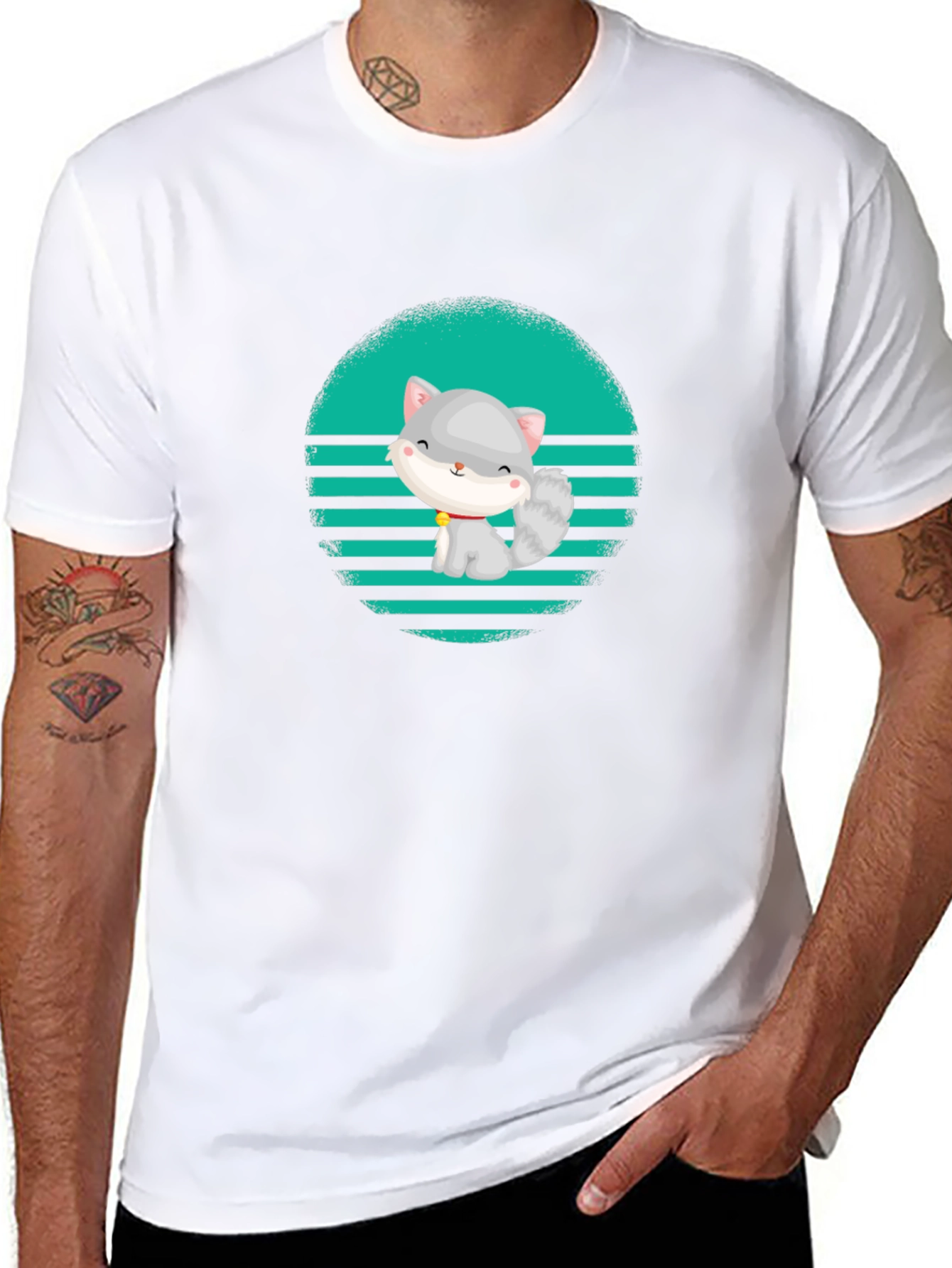Cute Cat Graphic T-Shirt - Stylish Mens Tee