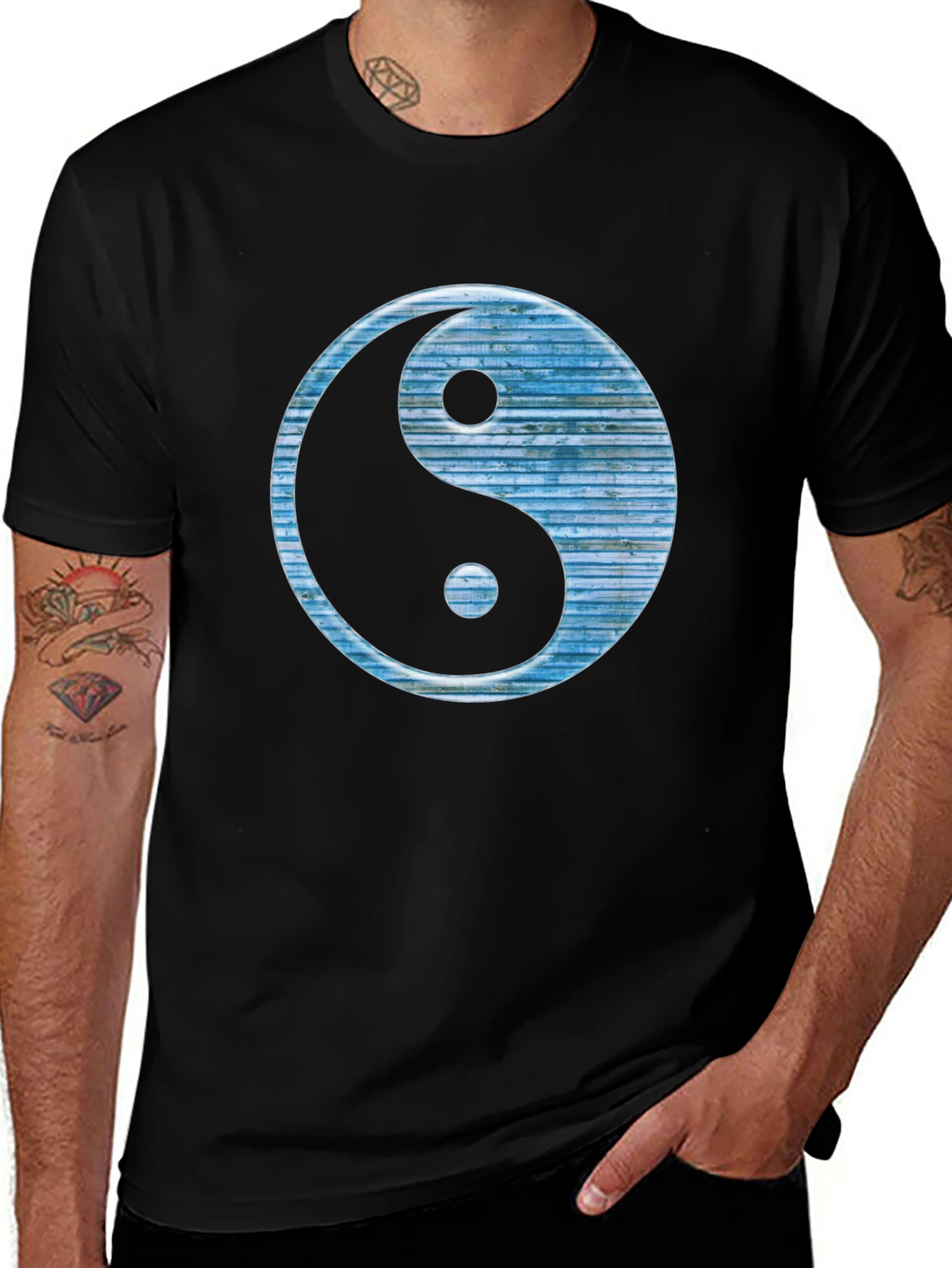 Yin Yang T-Shirt - Blue Texture Design