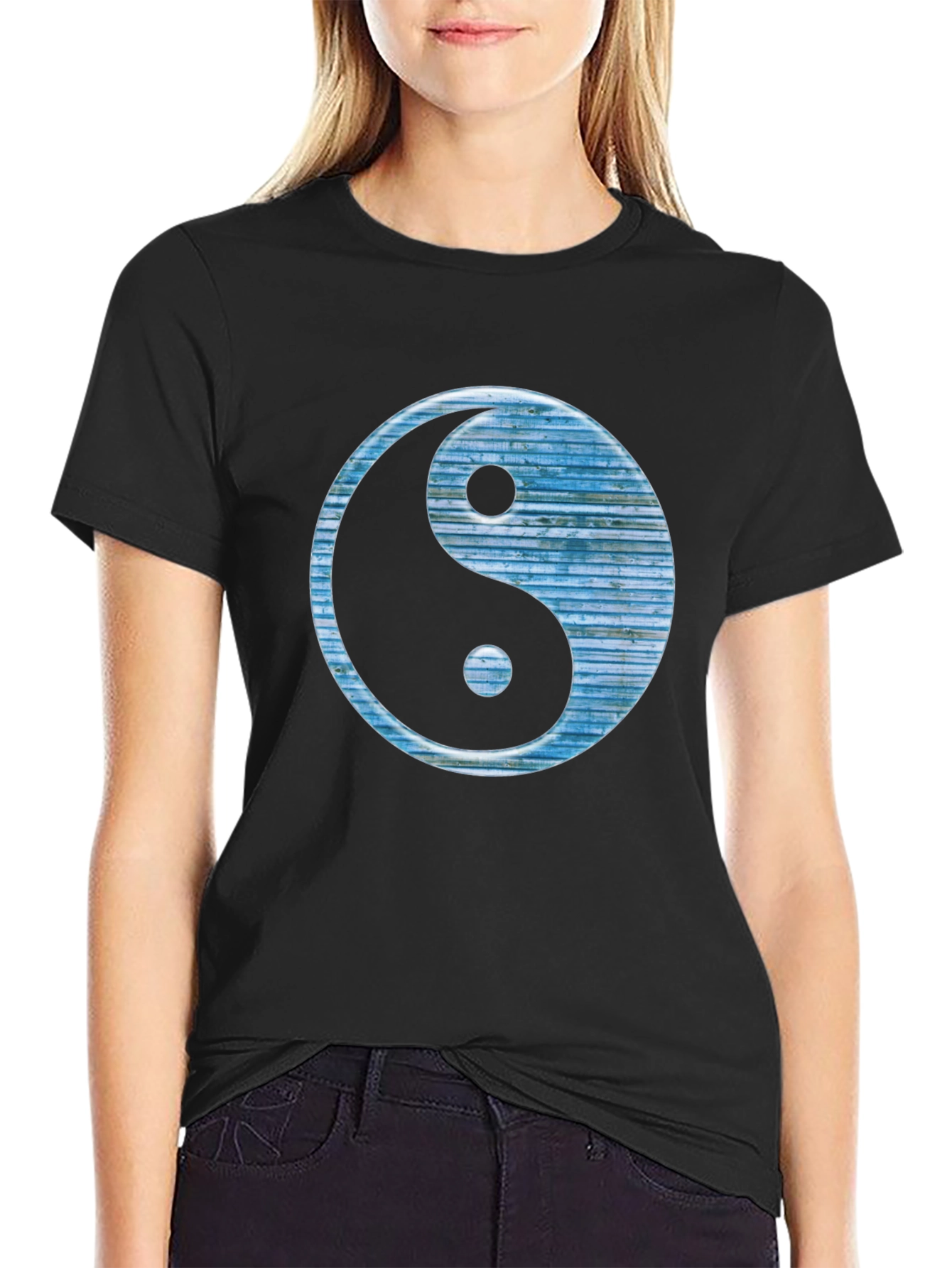 Yin Yang T-Shirt - Blue Texture Design