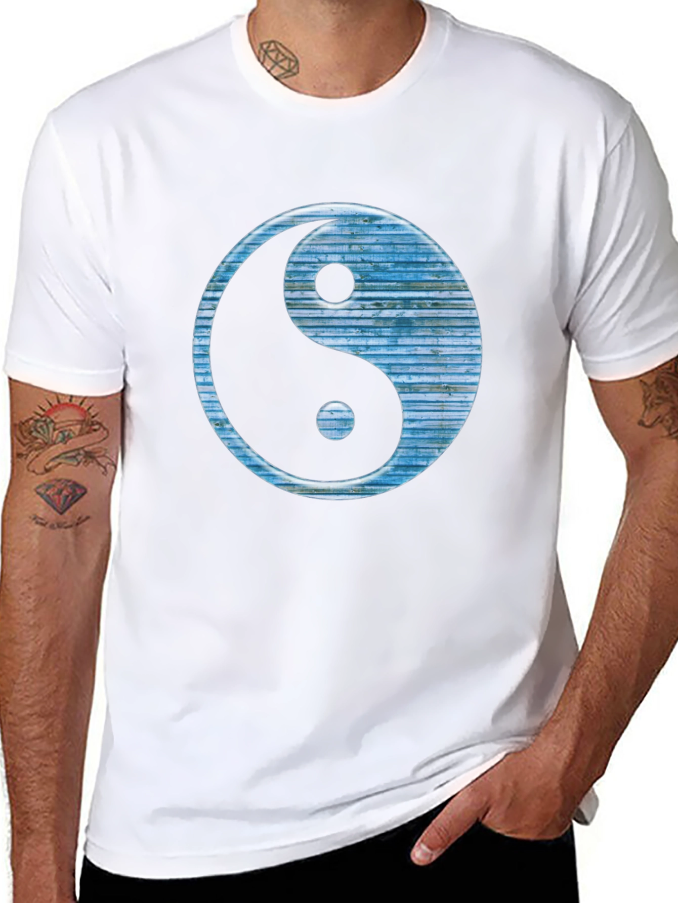 Yin Yang T-Shirt - Blue Texture Design