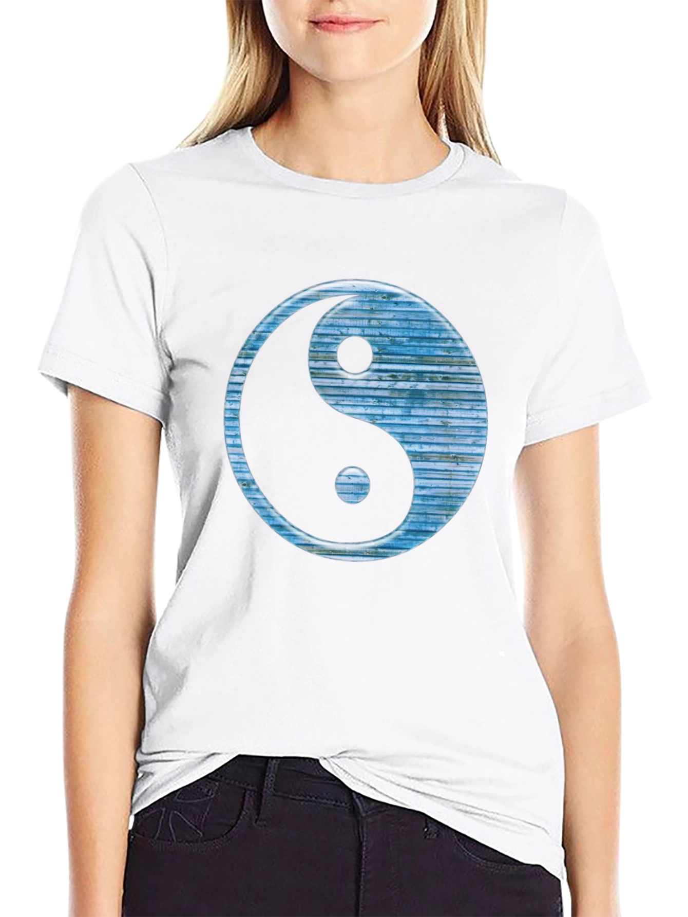 Yin Yang T-Shirt - Blue Texture Design