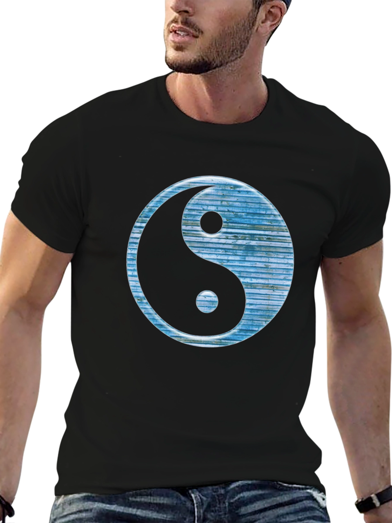 Yin Yang T-Shirt - Blue Texture Design