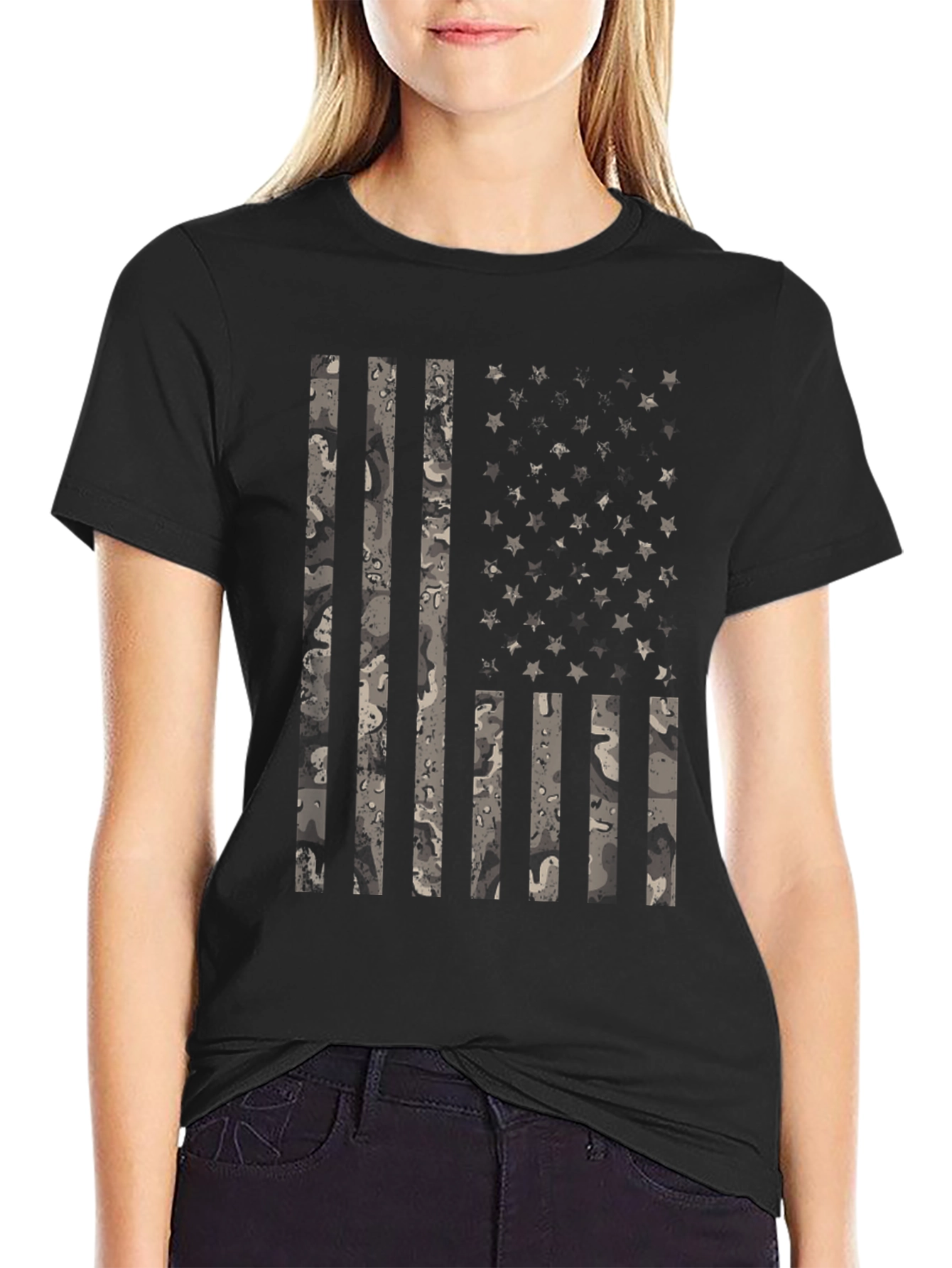 Camo American Flag Graphic T-Shirt