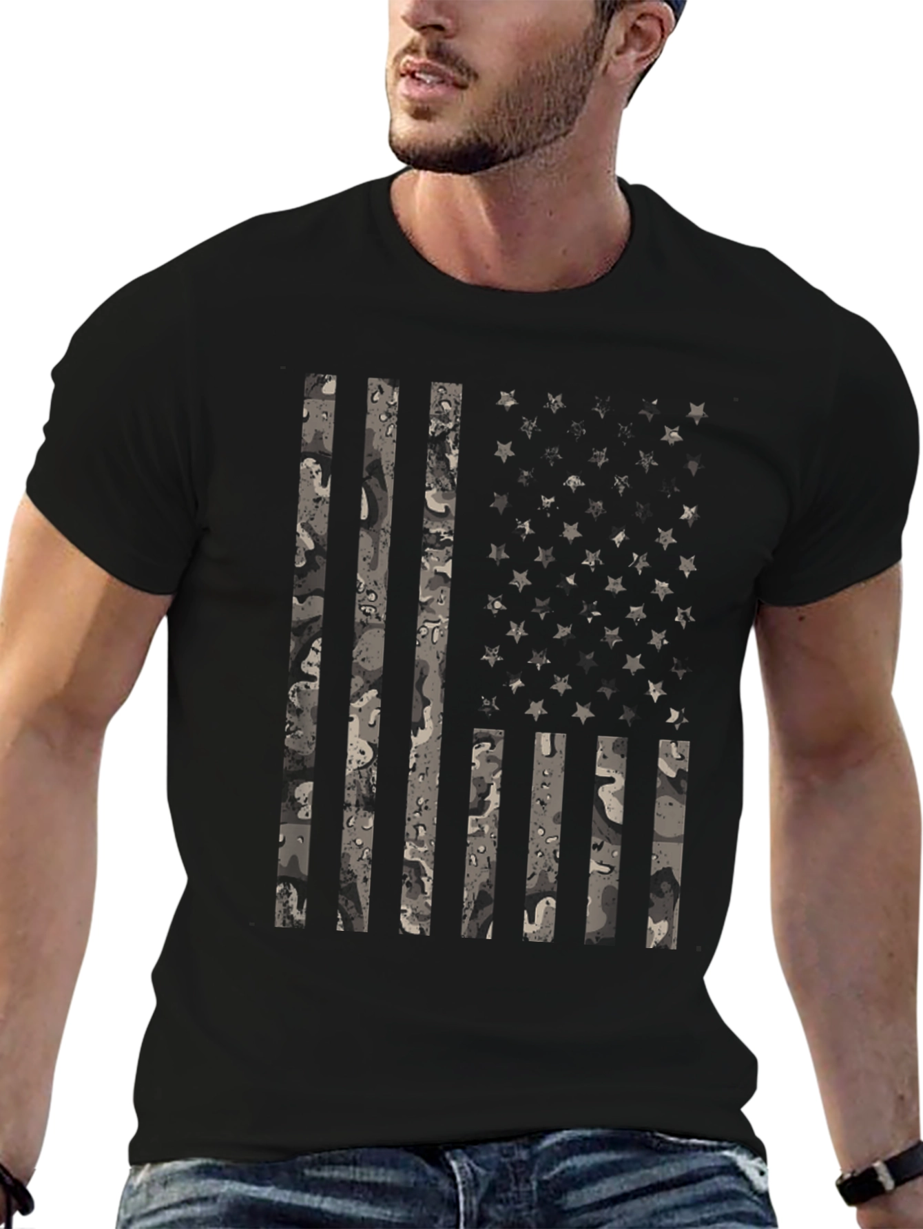 Camo American Flag Graphic T-Shirt