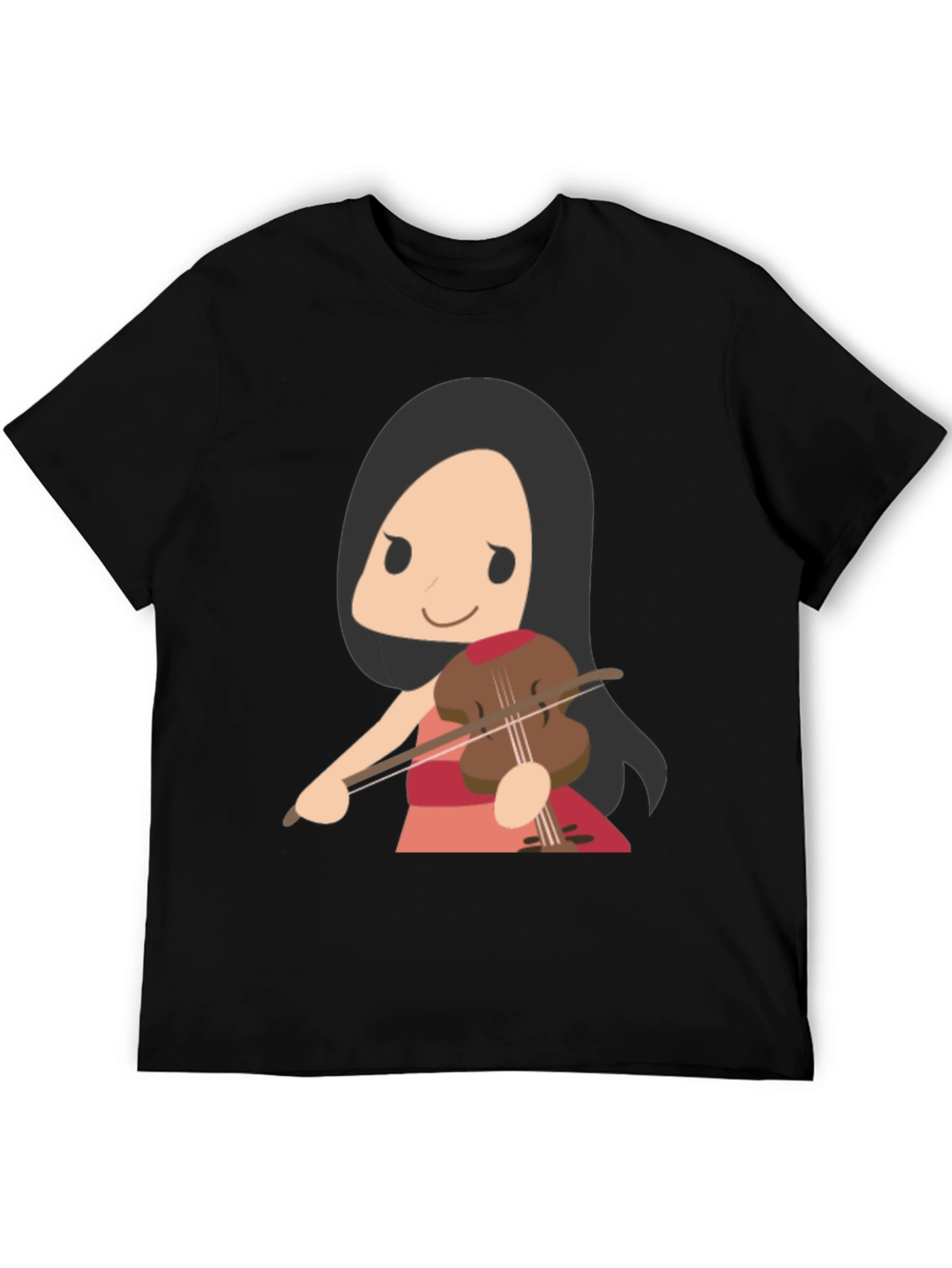 Cartoon Violinist Graphic T-Shirt - Black Cotton Tee