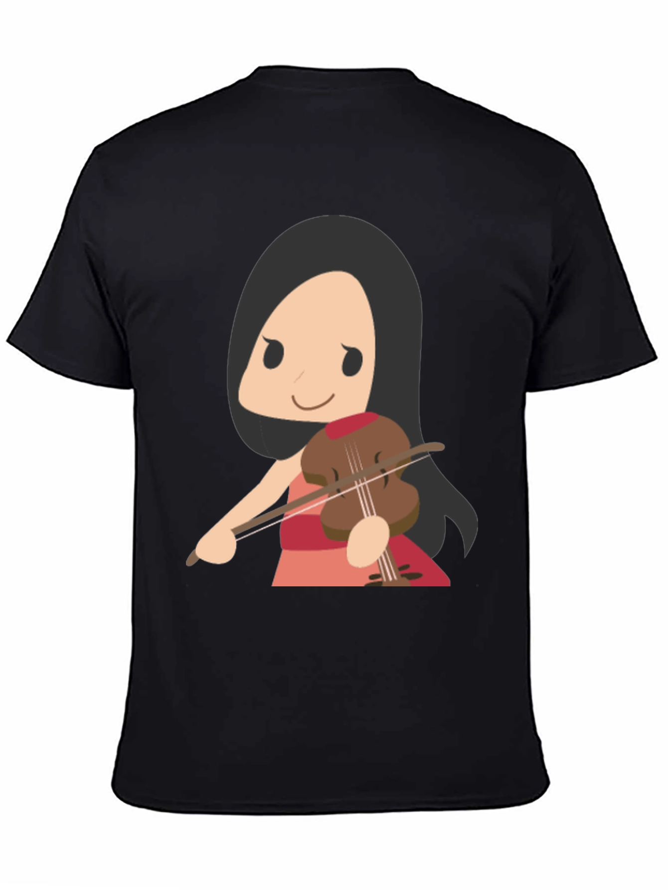 Cartoon Violinist Graphic T-Shirt - Black Cotton Tee