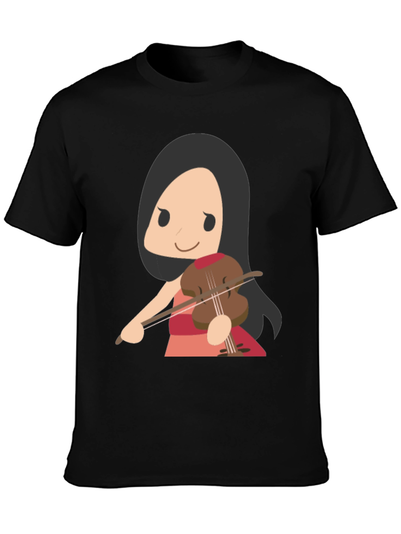 Cartoon Violinist Graphic T-Shirt - Black Cotton Tee