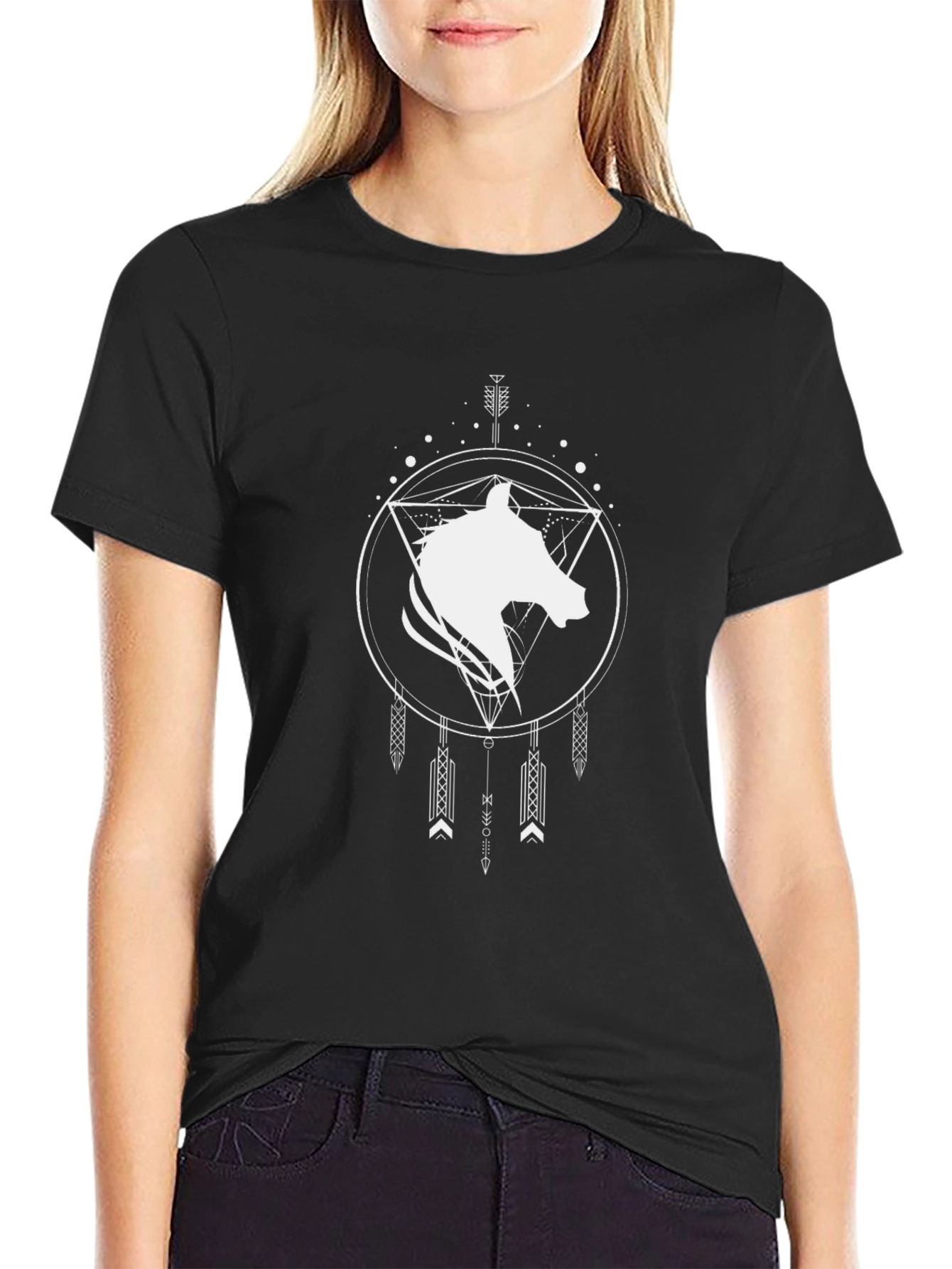 Geometric Horse Head Graphic Tee - Black