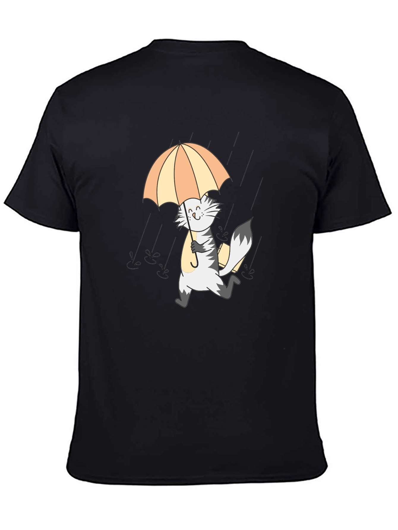 Cat in Rain Graphic Tee - Black Cotton T-Shirt