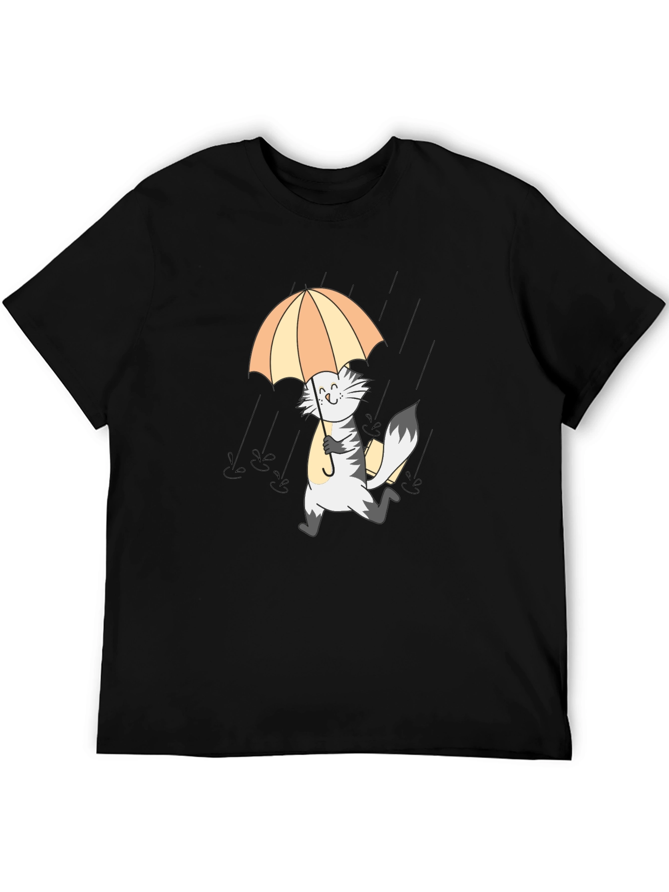 Cat in Rain Graphic Tee - Black Cotton T-Shirt